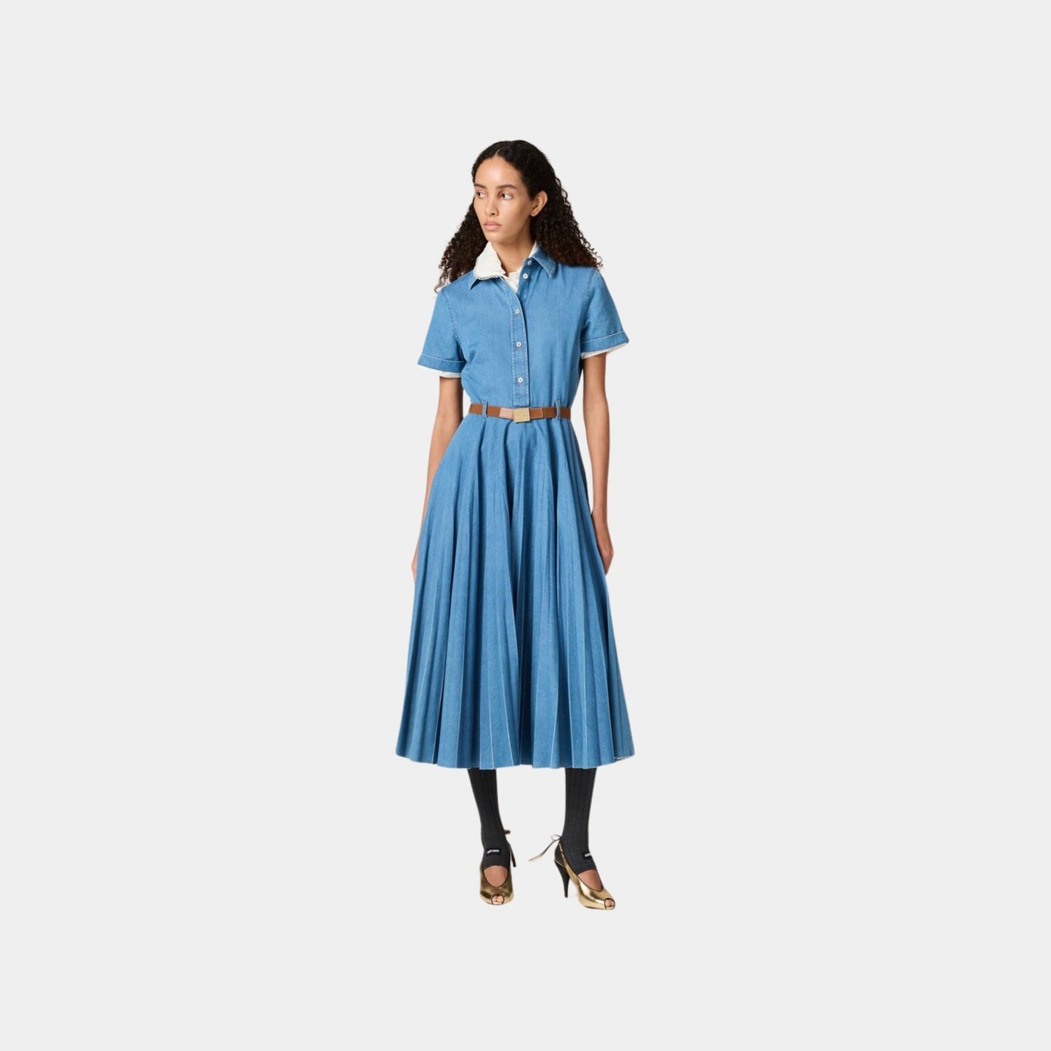 Miu Miu Long Denim Dress With Belt, Model