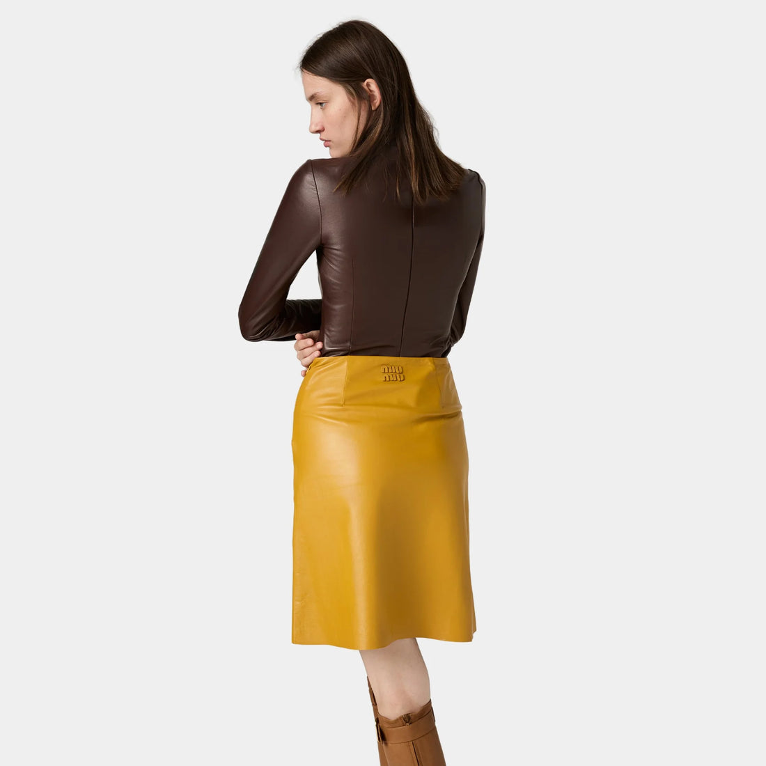 Long-sleeved Nappa Leather Top with Buckle