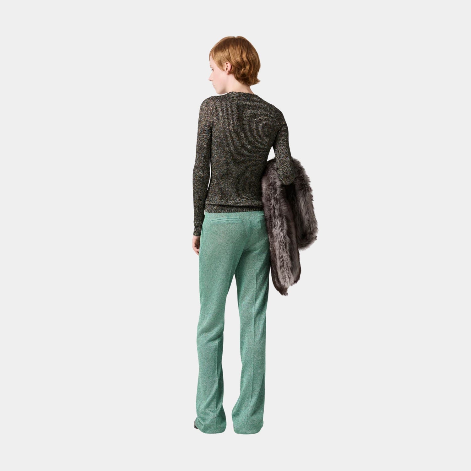 Miu Miu Lurex V-neck Sweater, Iris, Model, Back