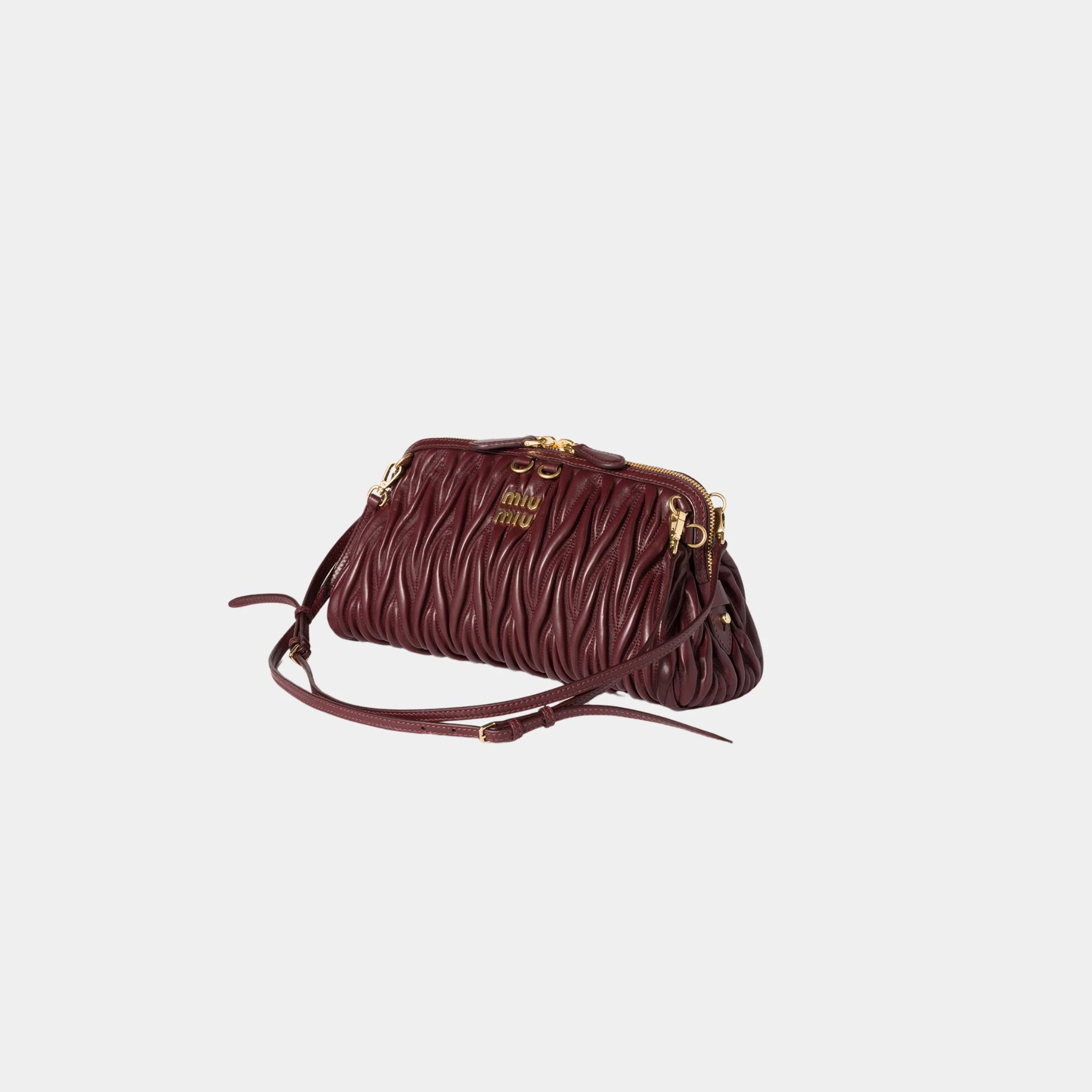 Miu Miu Matelassé Nappa Leather Clutch, Burgundy, Side
