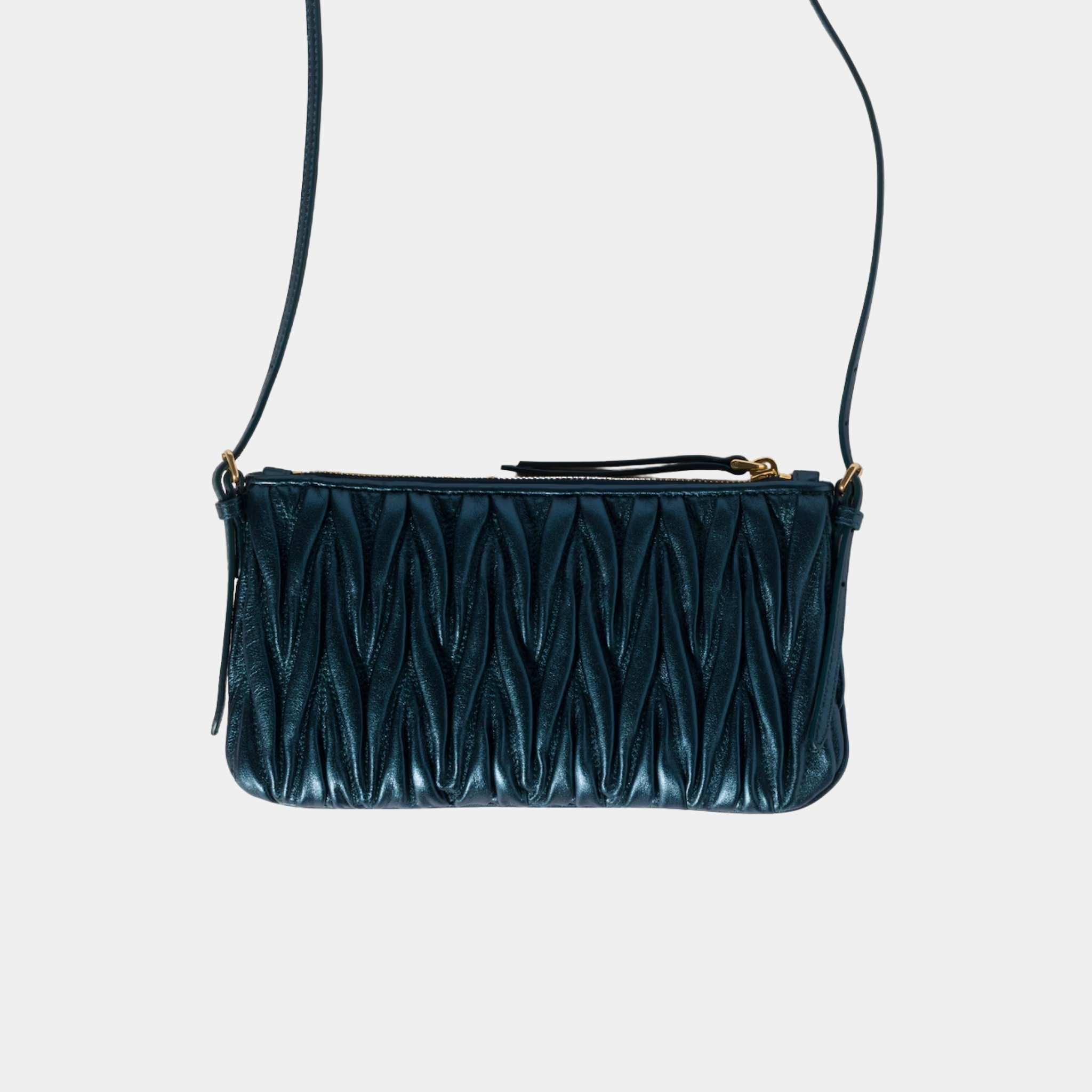 Miu Miu Matelasse Nappa Leather Mini Pouch, Ocean Blue, Mordore, Back