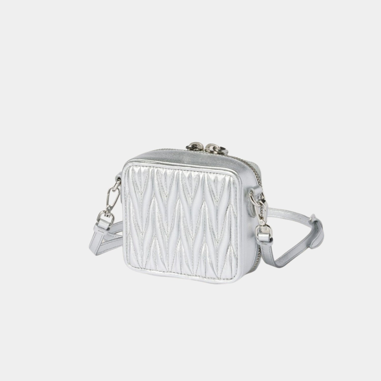 Miu Miu Matelasse Nappa Leather Mini Square Pouch, Silver, Back