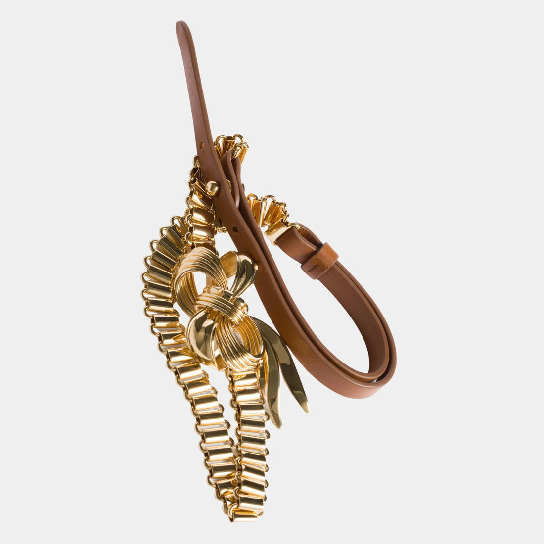 Miu Miu Metal and Leather Necklace, Gold, Close