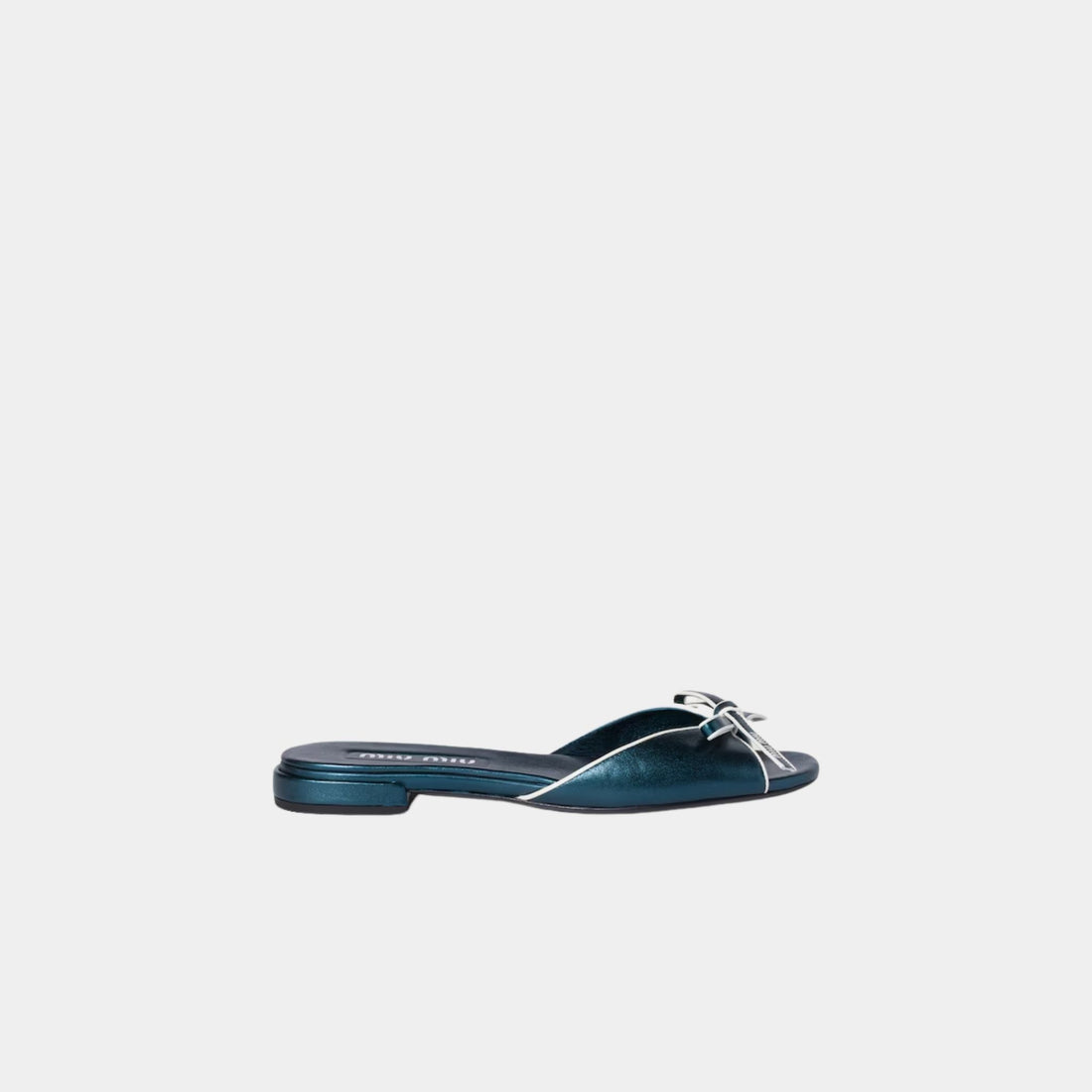 Miu Miu Mordoré Nappa Leather Sandals with Bow, Ocean Blue, Side