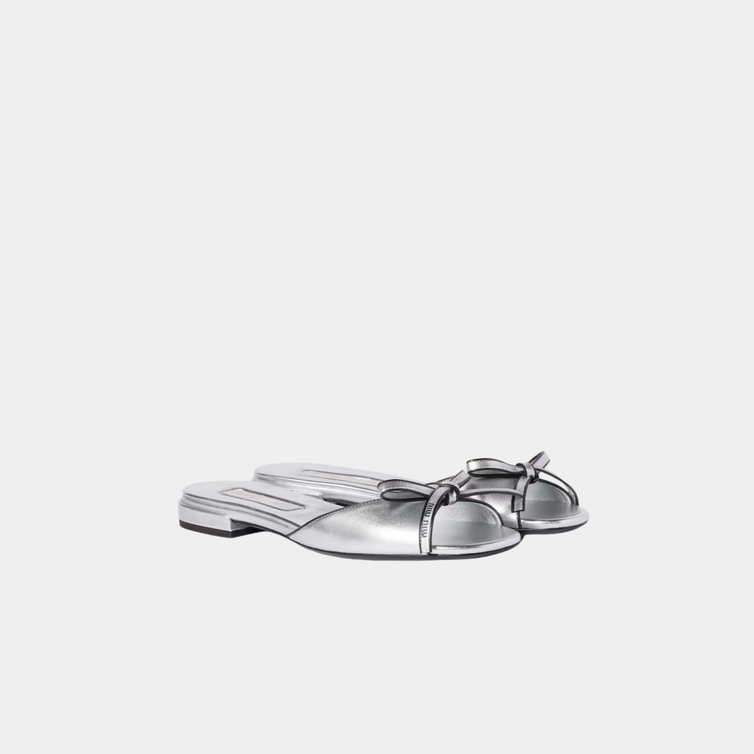 Miu Miu Mordoré Nappa Leather Sandals with Bow, Silver, Front