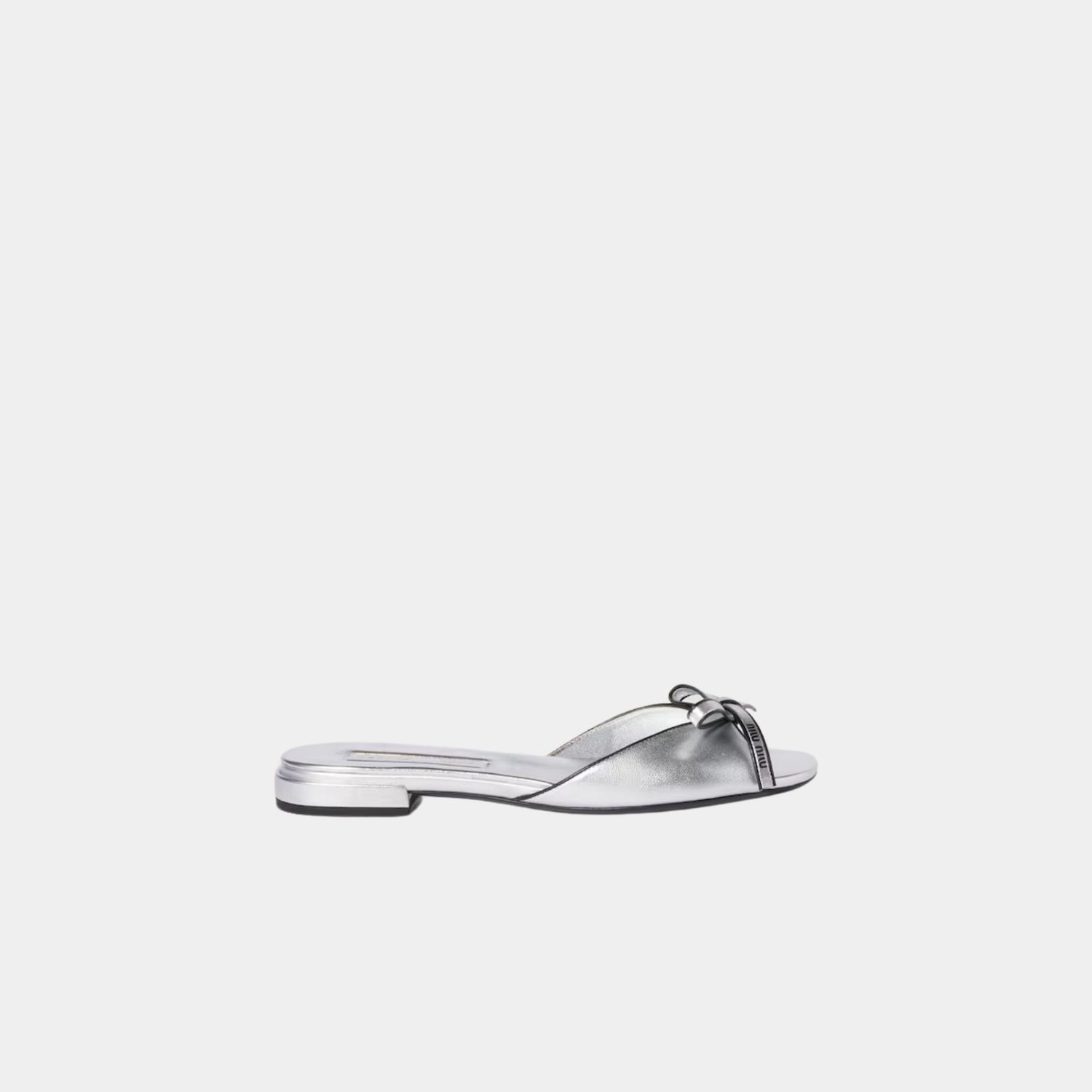 Miu Miu Mordoré Nappa Leather Sandals with Bow, Silver, Side