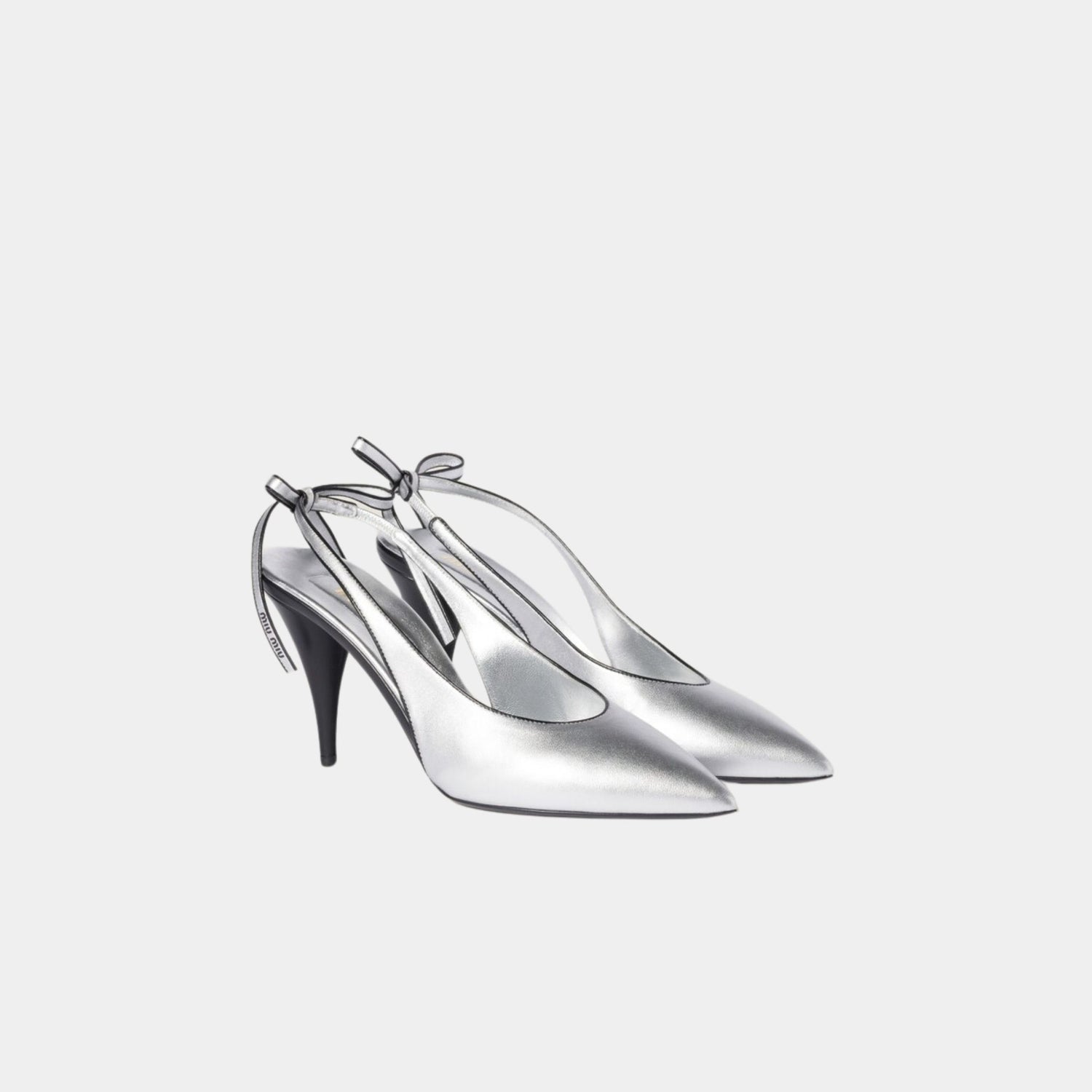 Miu Miu Mordoré Nappa Leather Slingback Pumps, Silver, Front