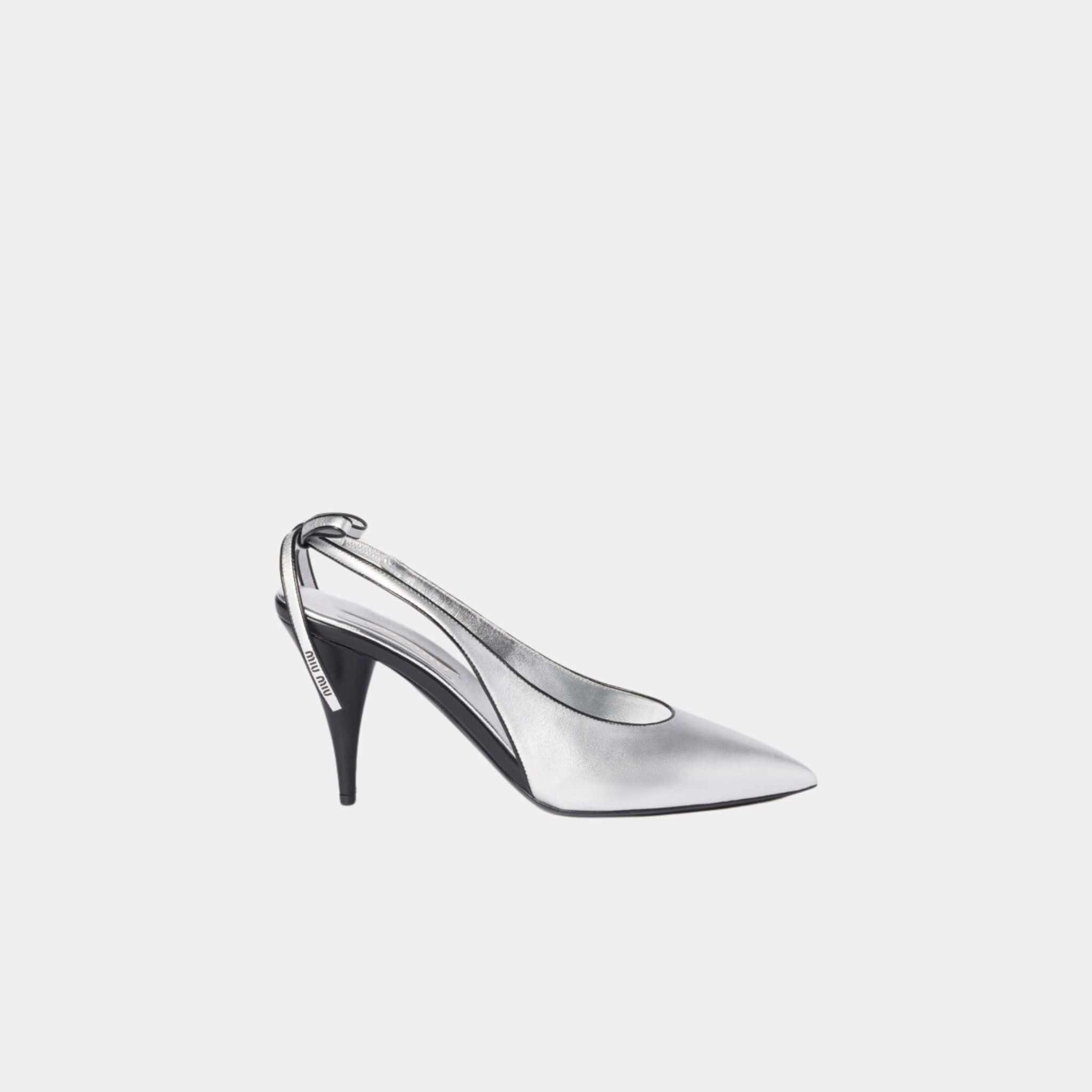 Miu Miu Mordoré Nappa Leather Slingback Pumps, Silver, Side