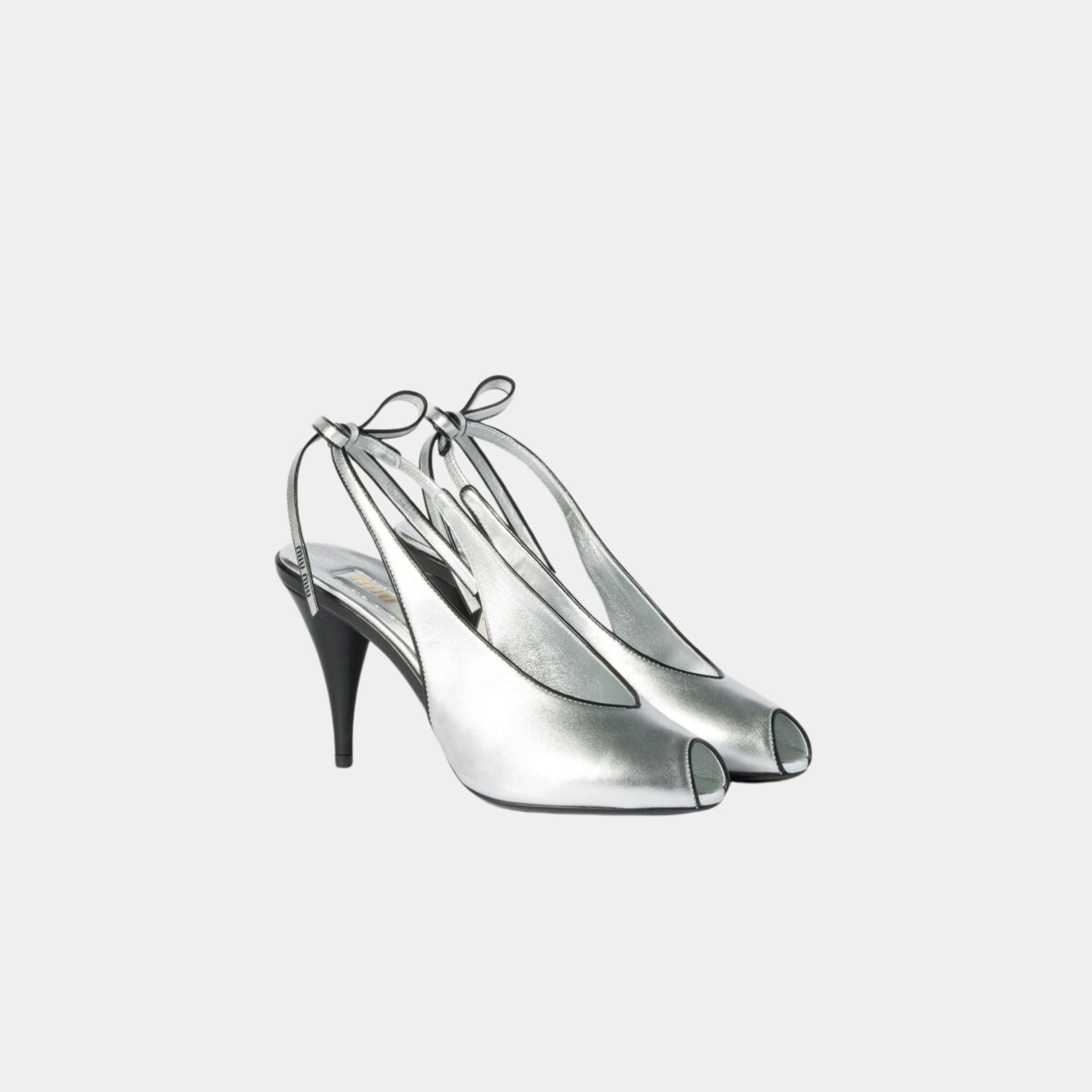 Miu Miu Mordoré Nappa Leather Slingbacks, Silver, Front