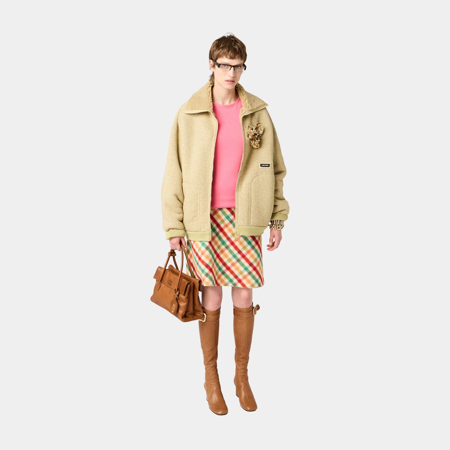 Miu Miu Nappa Leather Boots with Buckle, Caramel, Model