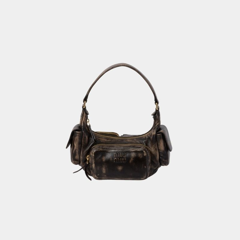 Miu Miu Nappa Leather Pocket Bag, Black, FrontView