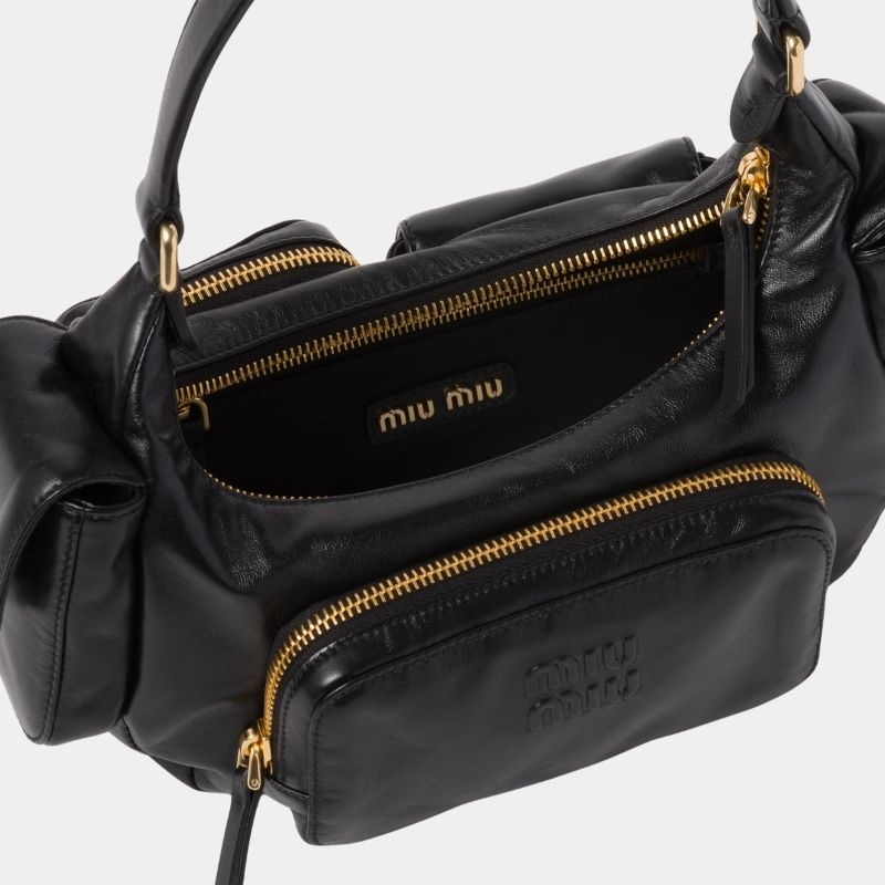 Miu Miu Nappa Leather Pocket Bag, Black, InsideView