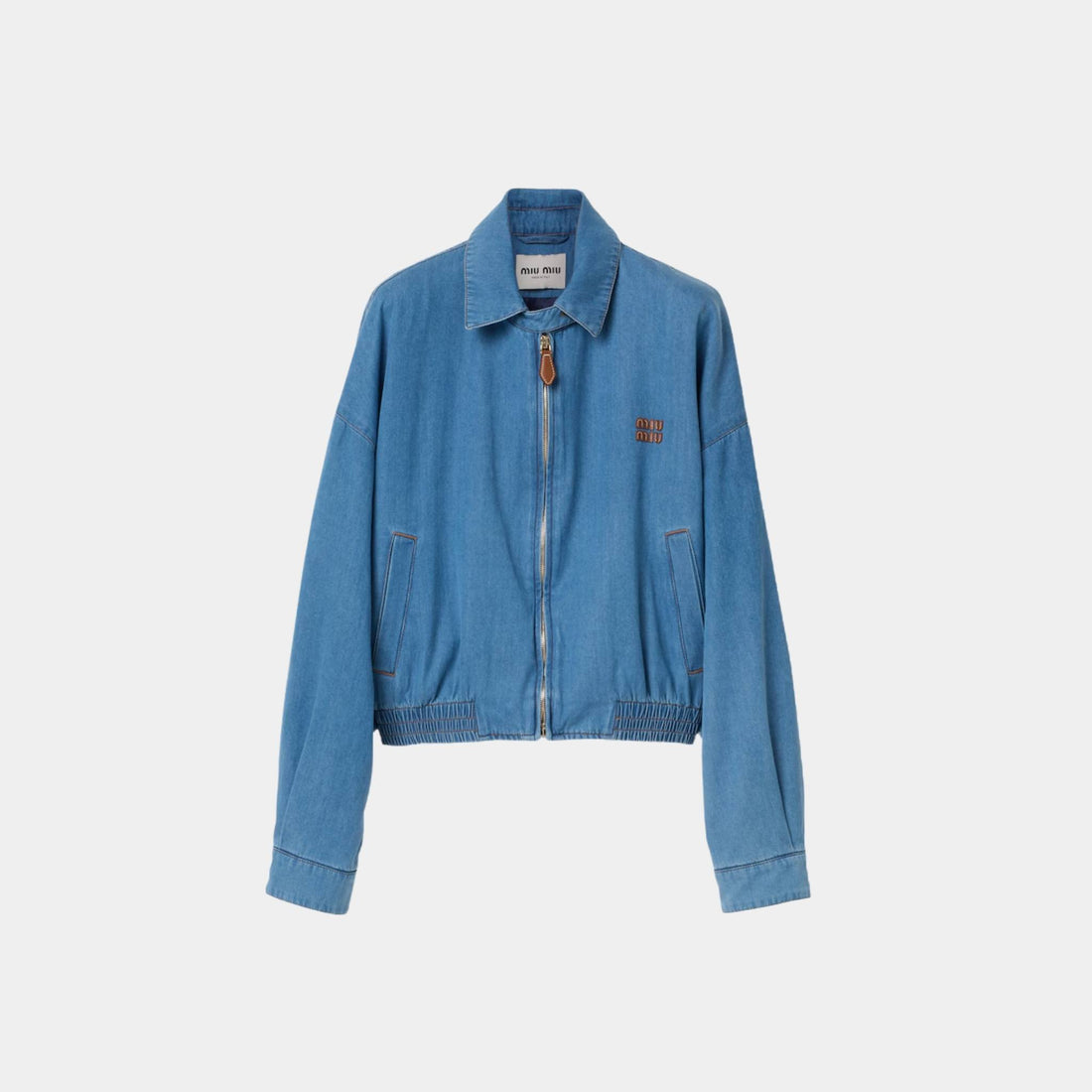 Miu Miu Oversized Denim Blouson Jacket Sapphire Blue, Front