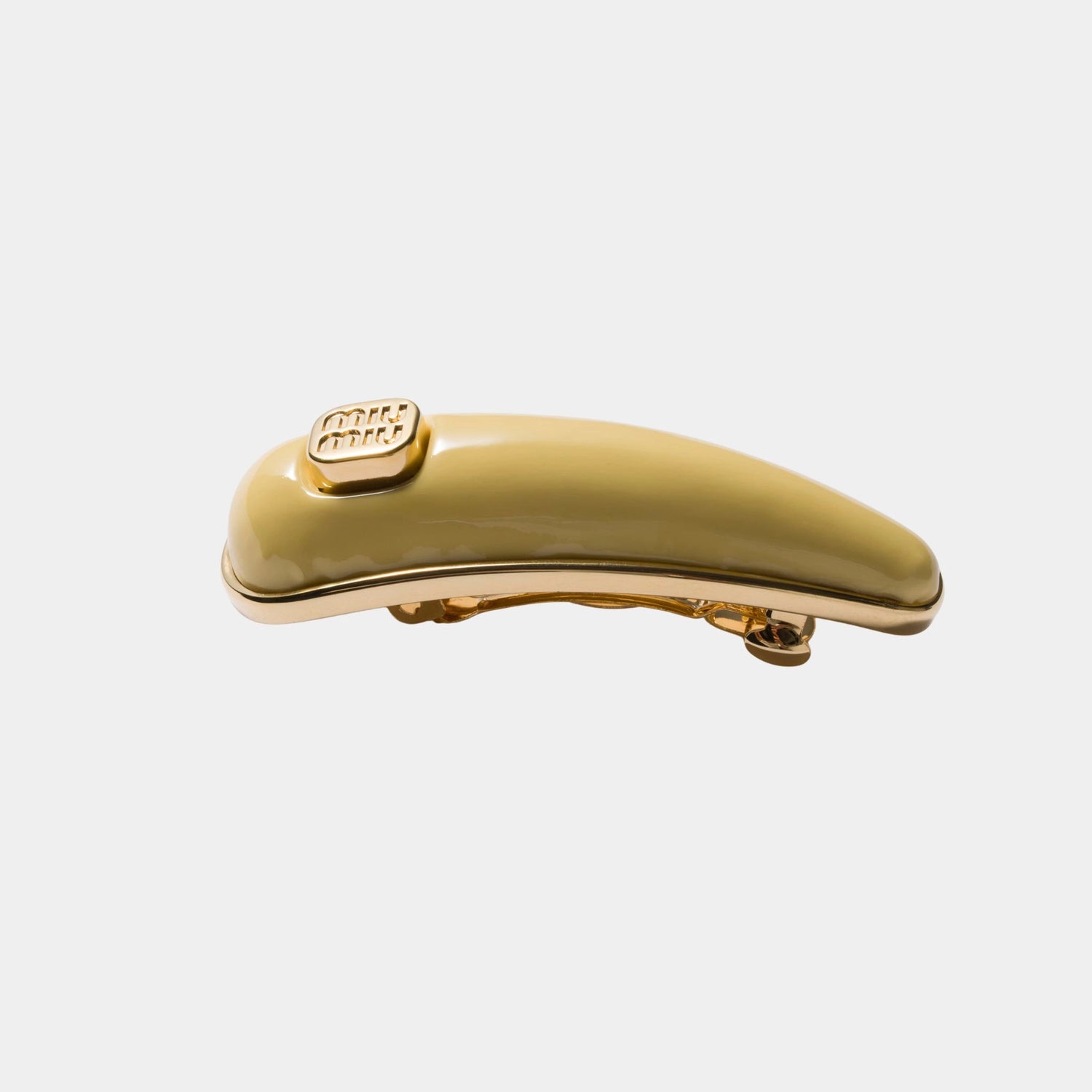 Miu Miu Patent Leather Hair Clip, Vanilla, Close