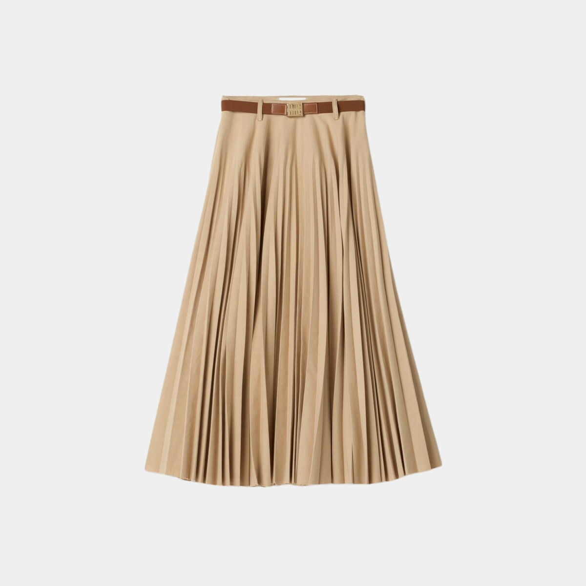 Pleated Old Denim Skirt With Belt
