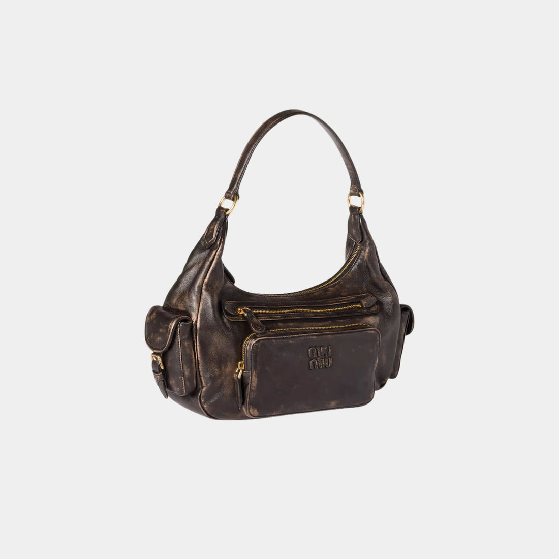 Miu Miu Pocket Soft Aged Nappa Leather Bag, Coffee, Side