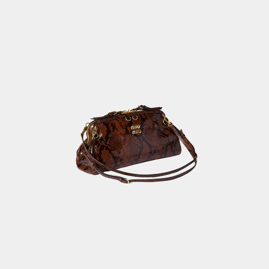 Miu Miu Python-print Ayers Leather Clutch, Tobacco, Side