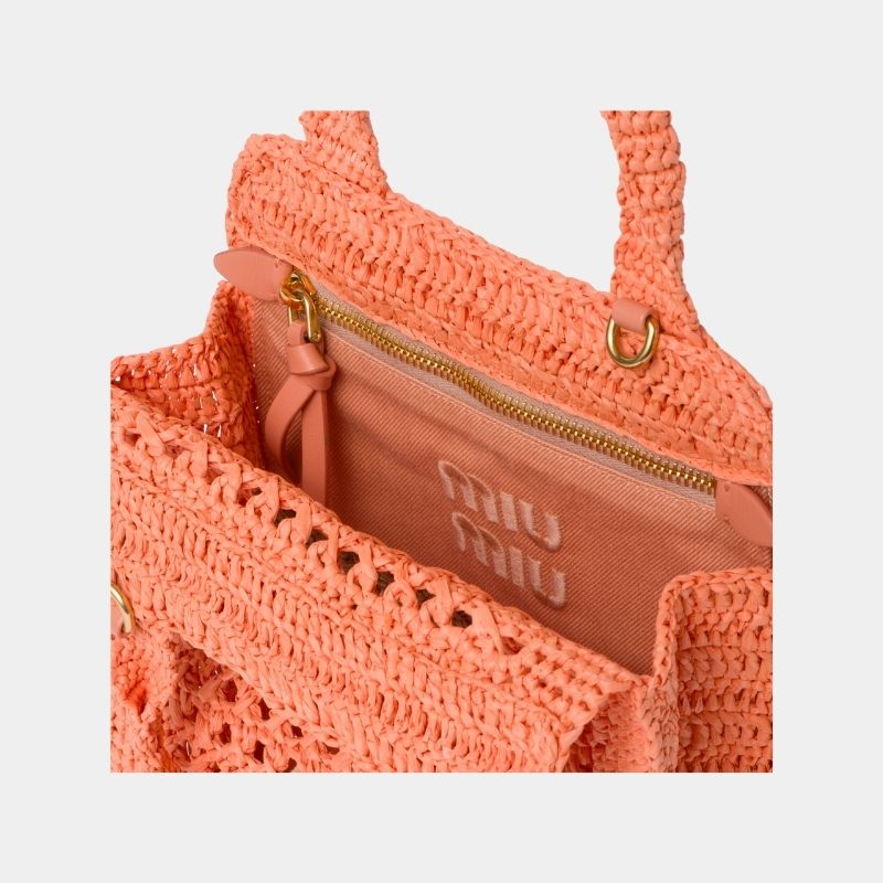 Miu Miu Raffia-Effect Crochet Fabric Tote Bag, TulipAndCognac, InsideView