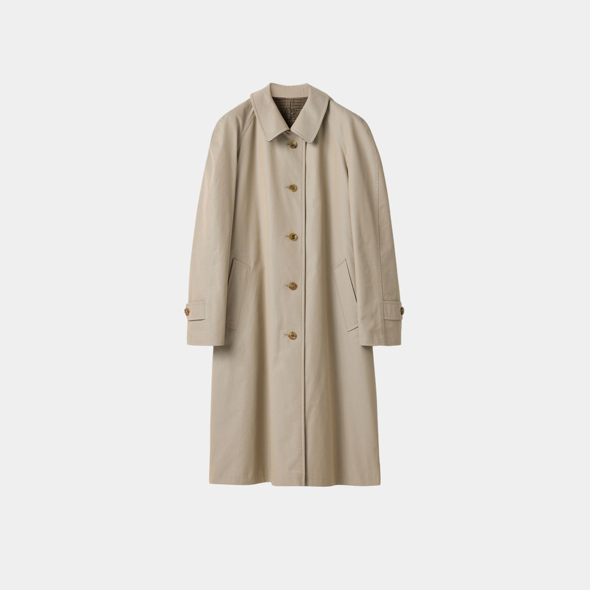 Reversible Twill and Houndstooth Check Trench Coat