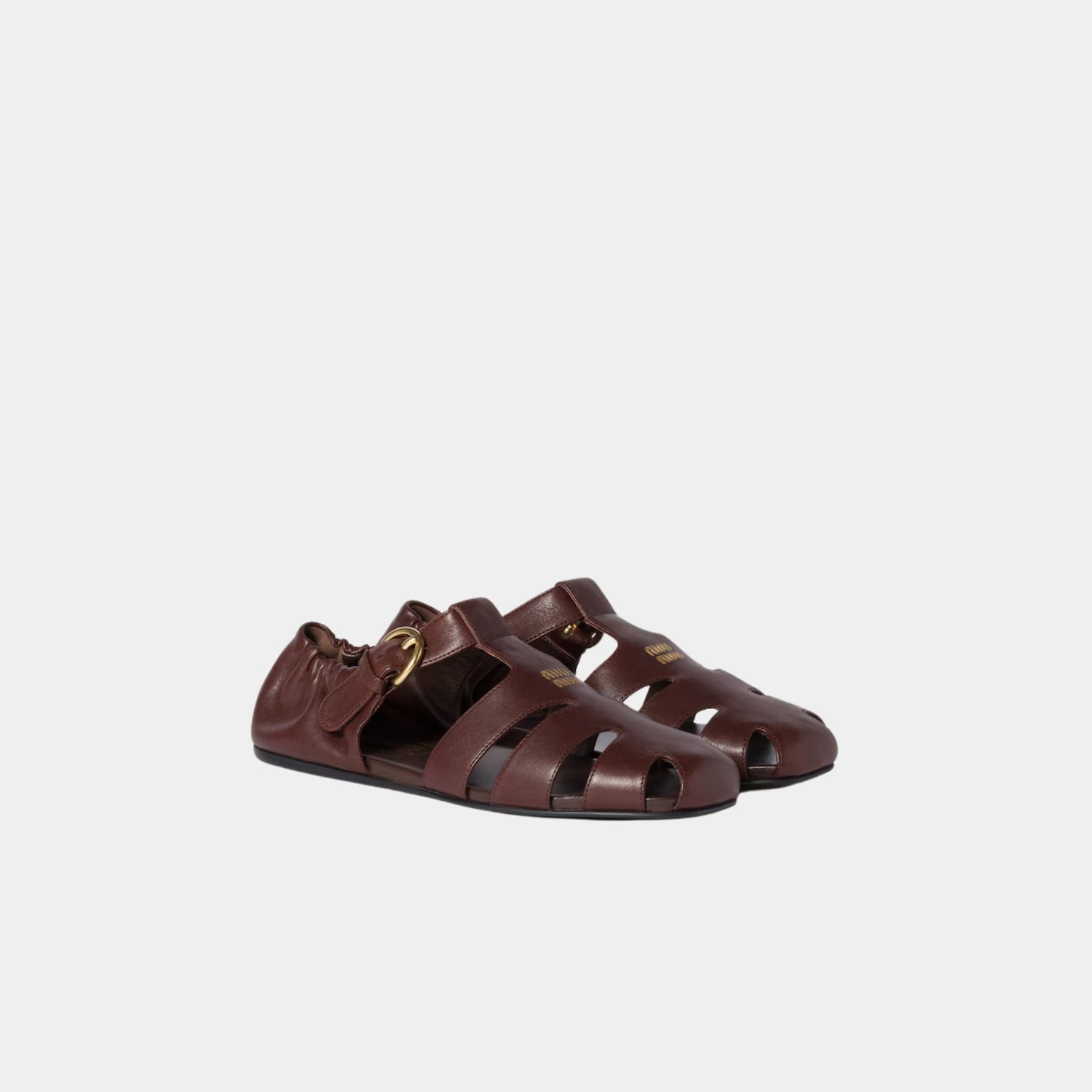 Miu Miu Ruches Nappa Leather Fisherman Sandals, Briarwood, Front