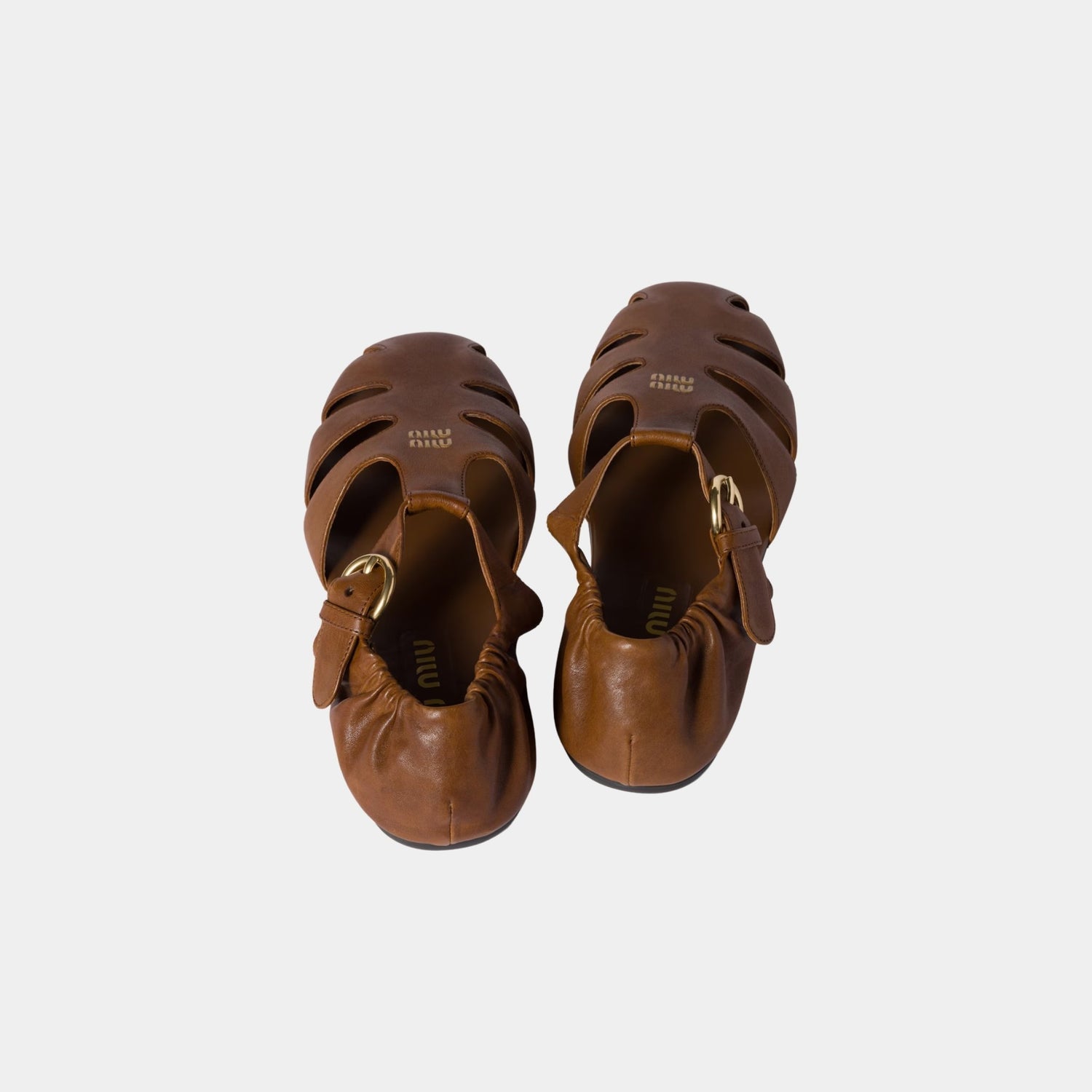 Miu Miu Ruches Nappa Leather Fisherman Sandals, Oak, Back