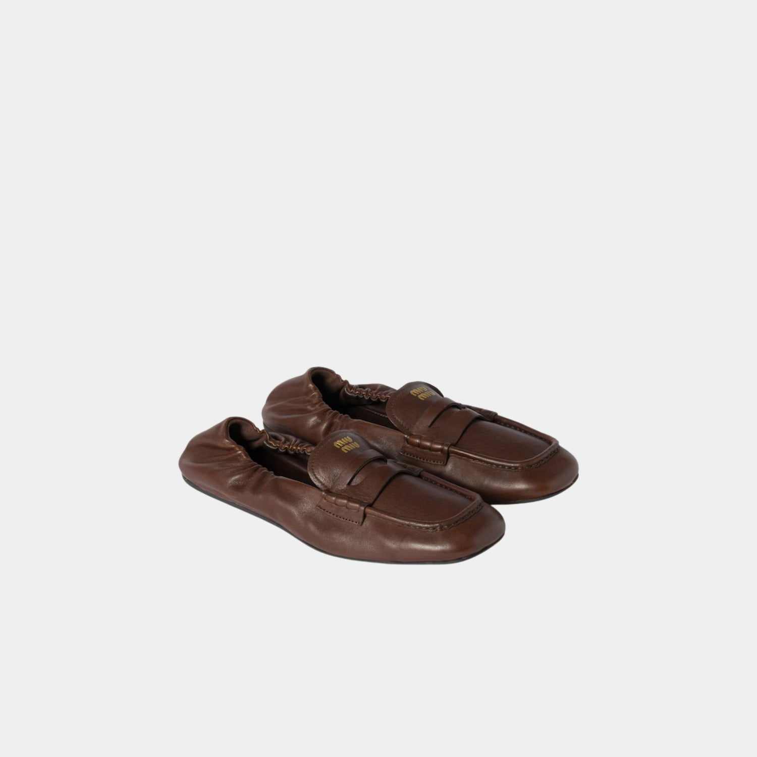 Miu Miu Ruches Nappa Leather Loafers, Briarwood, Front