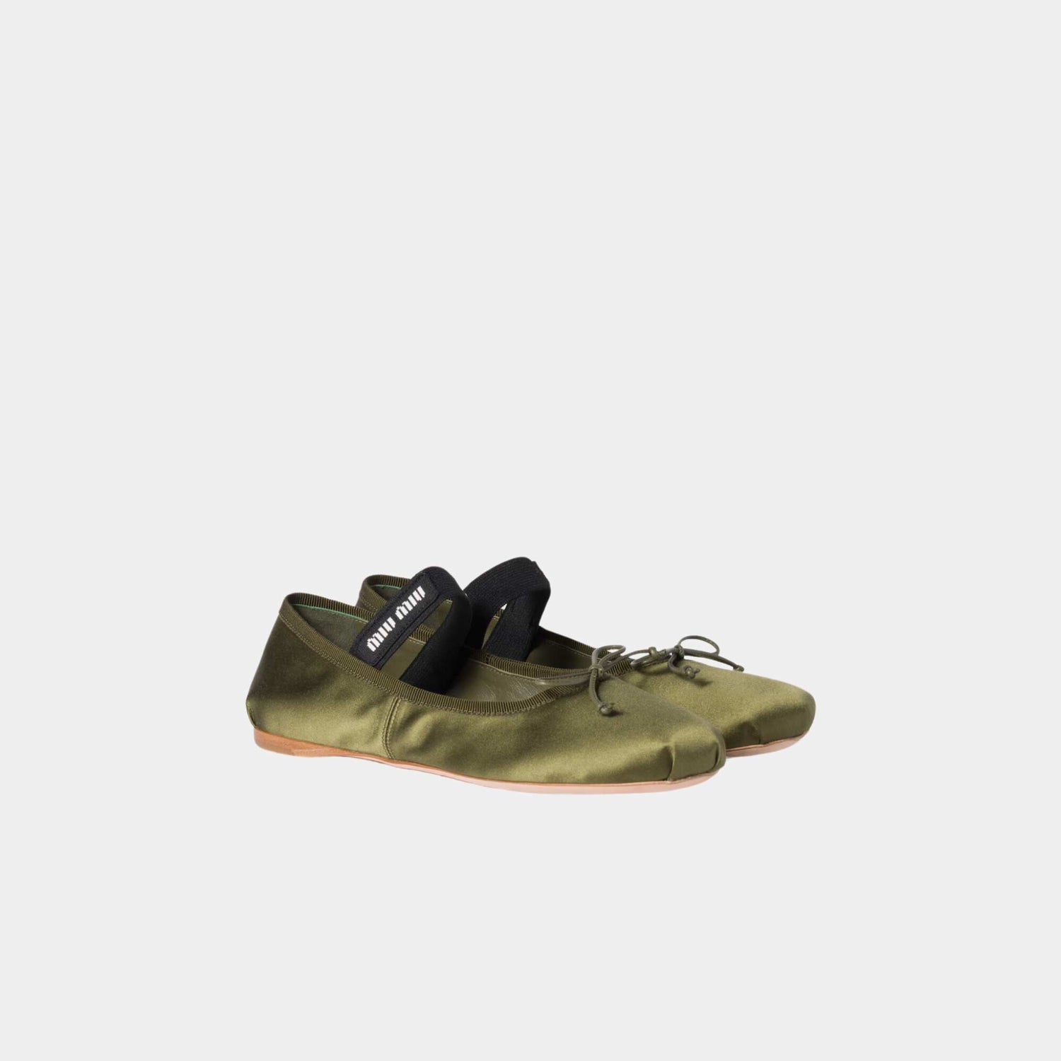 Miu Miu Satin Ballerinas Olive Green, Front, Side