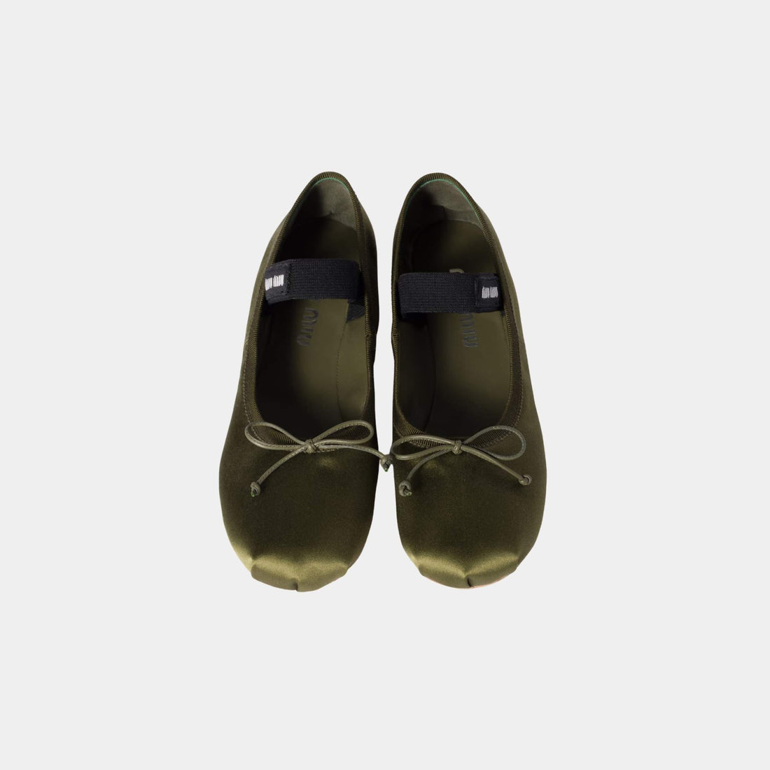 Miu Miu Satin Ballerinas Olive Green, Front, Top