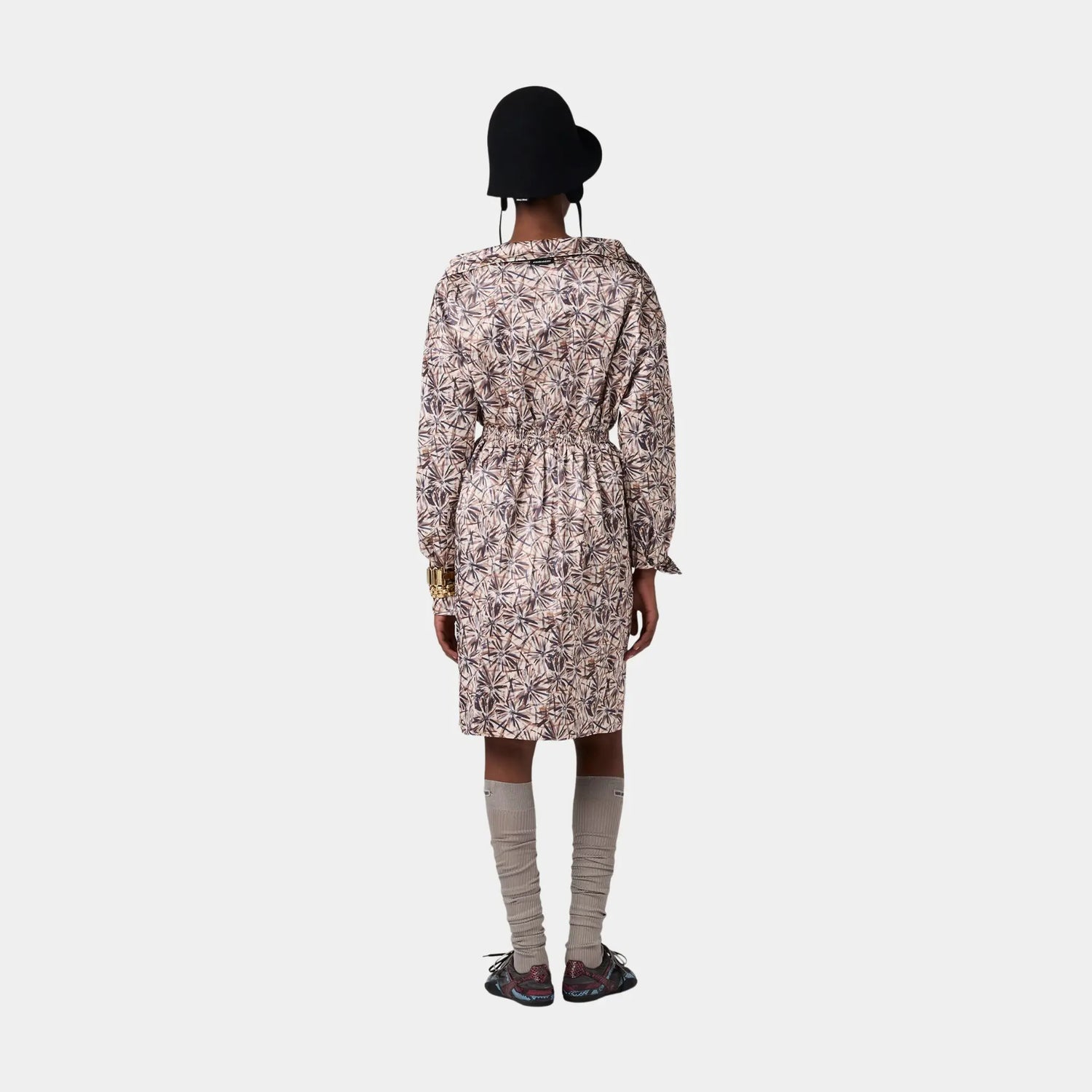 Miu Miu Satin Dress, Opal, Brown, Model. Back
