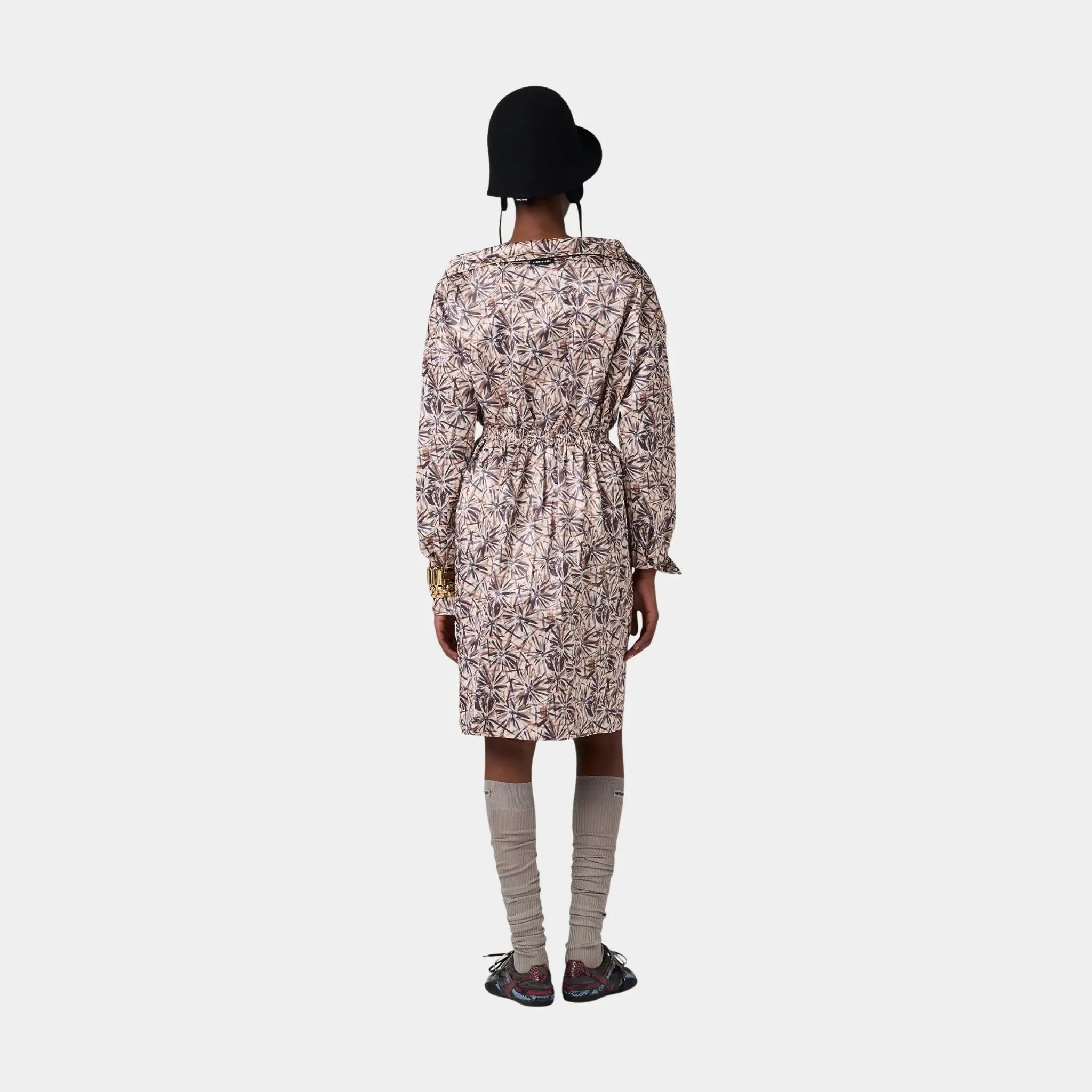 Miu Miu Satin Dress, Opal, Brown, Model. Back