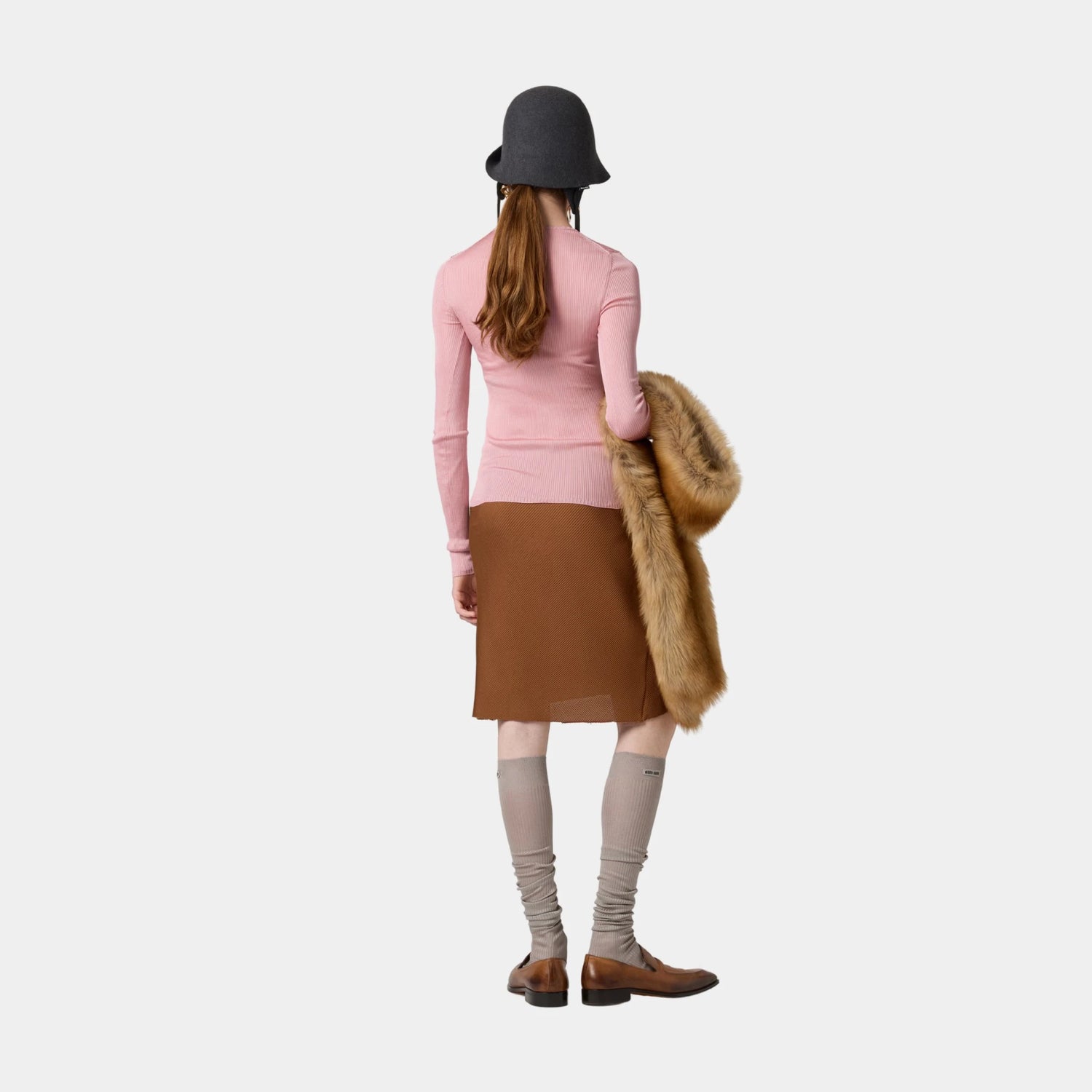Miu Miu Silk Mid-length Skirts, Copper, Model, Back