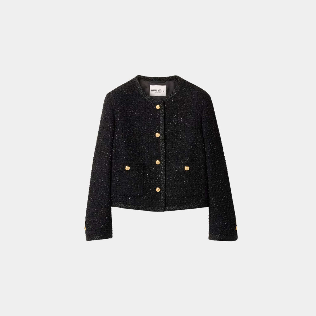 Miu Miu Single Breasted Lamé Bouclé Jacket Black, Front