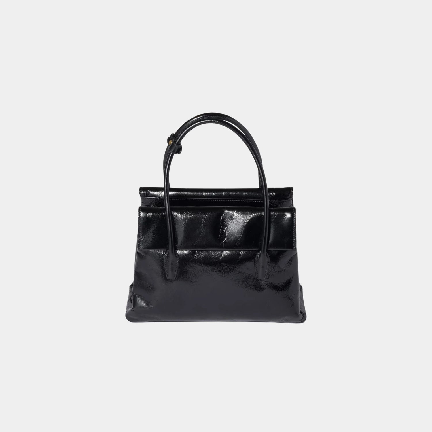 Solitaire Shiny Leather Bag, Black, Back