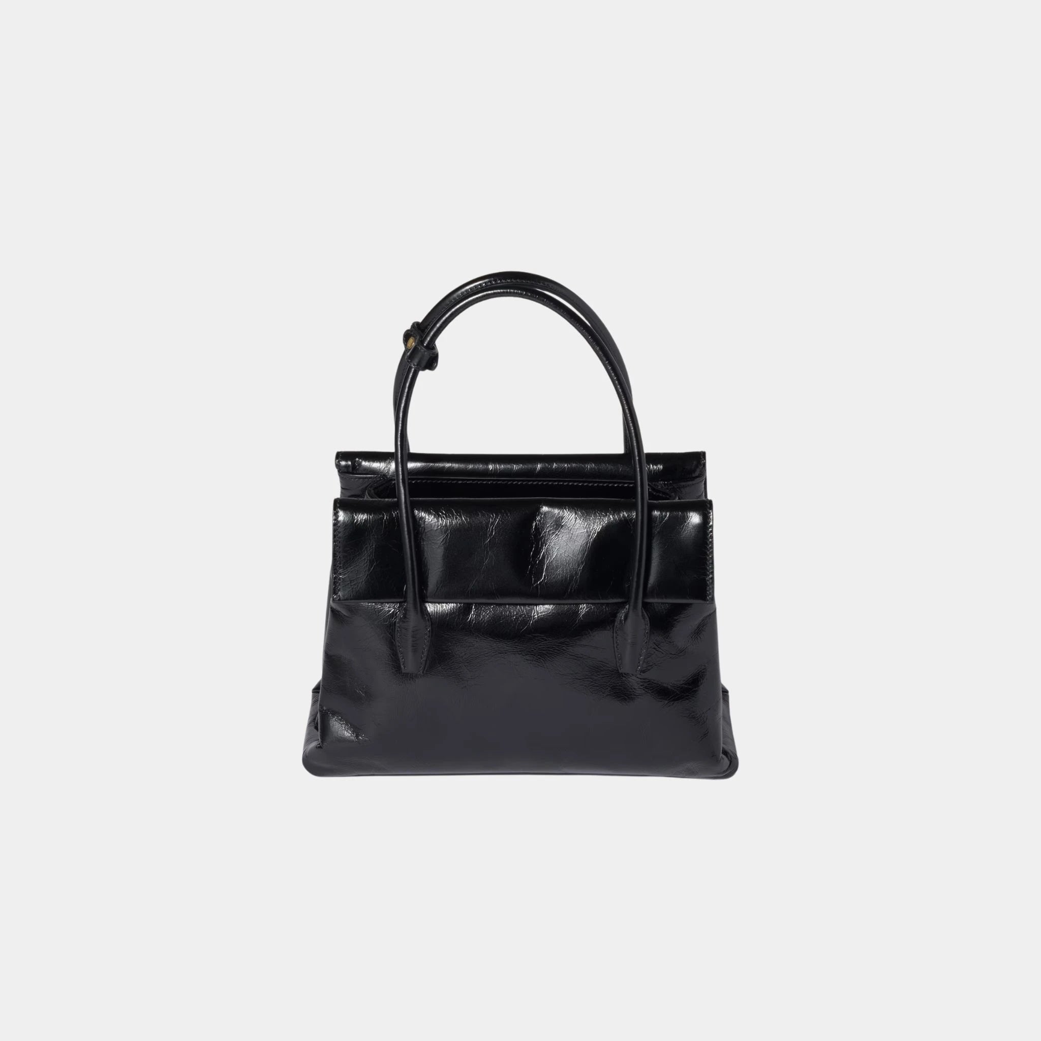 Solitaire Shiny Leather Bag, Black, Back