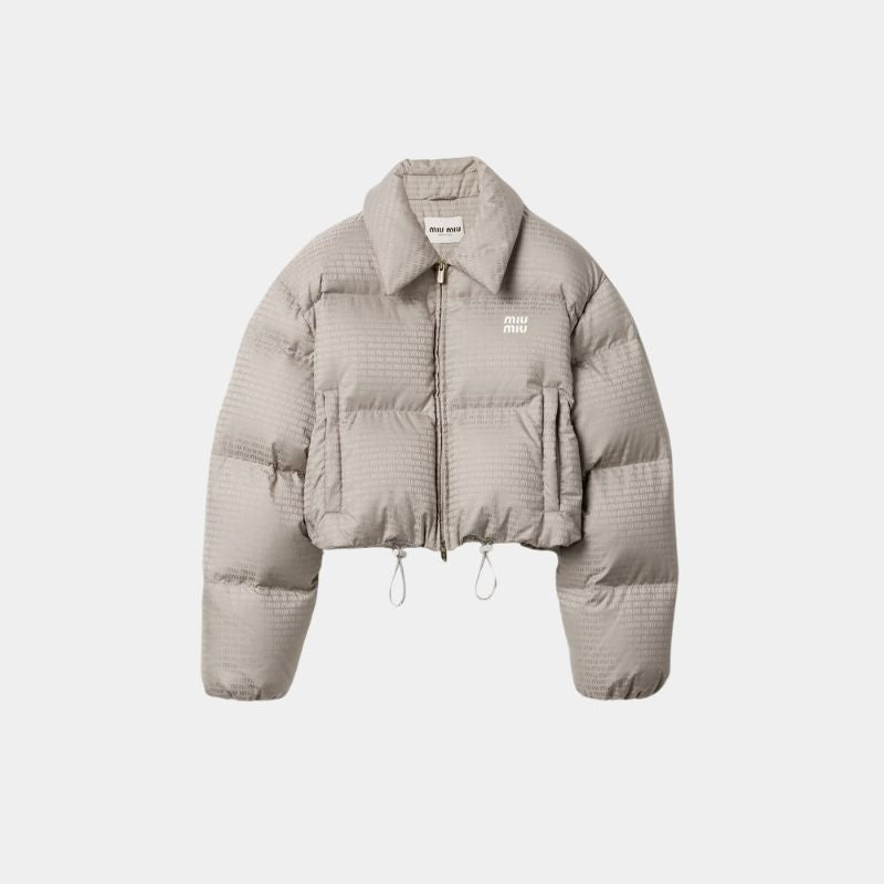 Miu Miu Technical Pongé Down Jacket, Aluminium, Front View