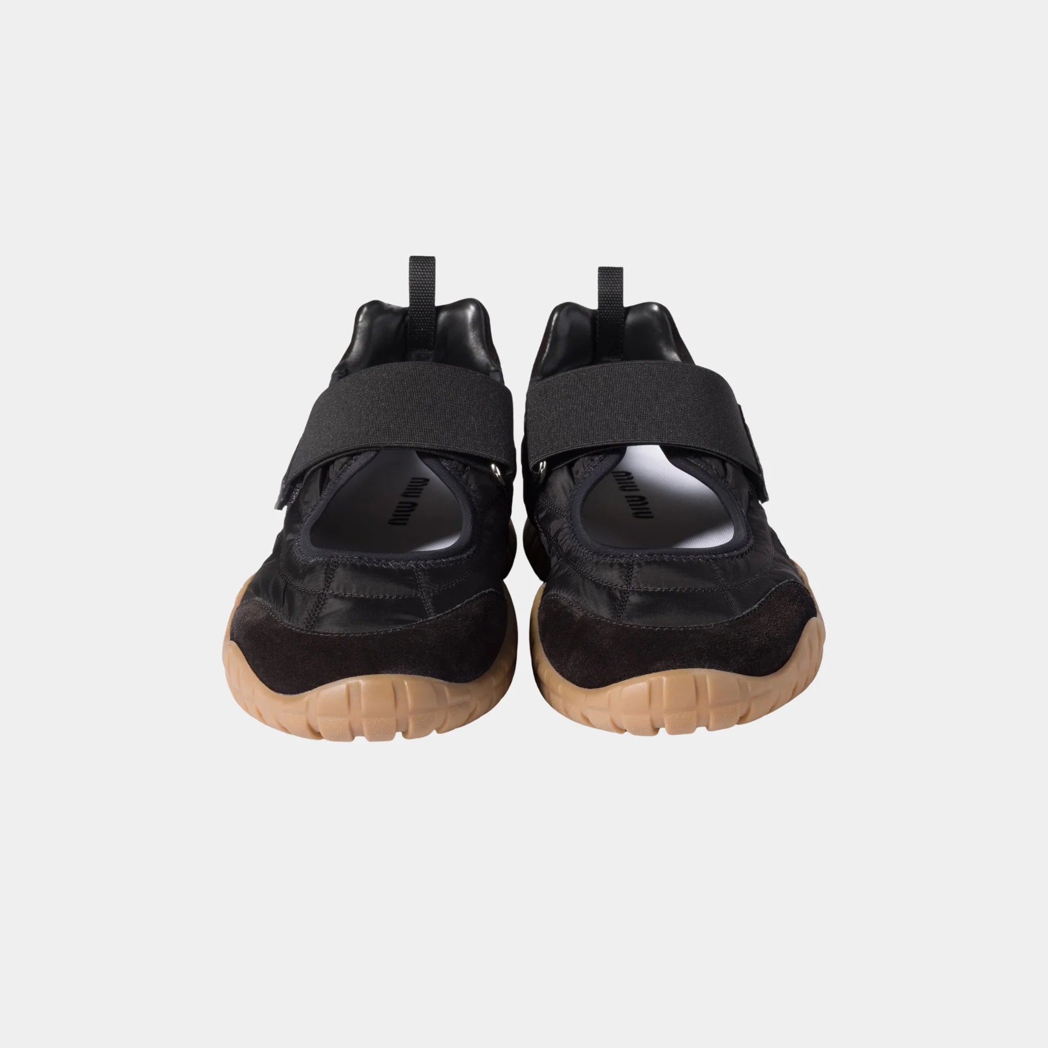 Miu Miu Tyre Technical Fabric And Suede Ballerinas, Black, Front