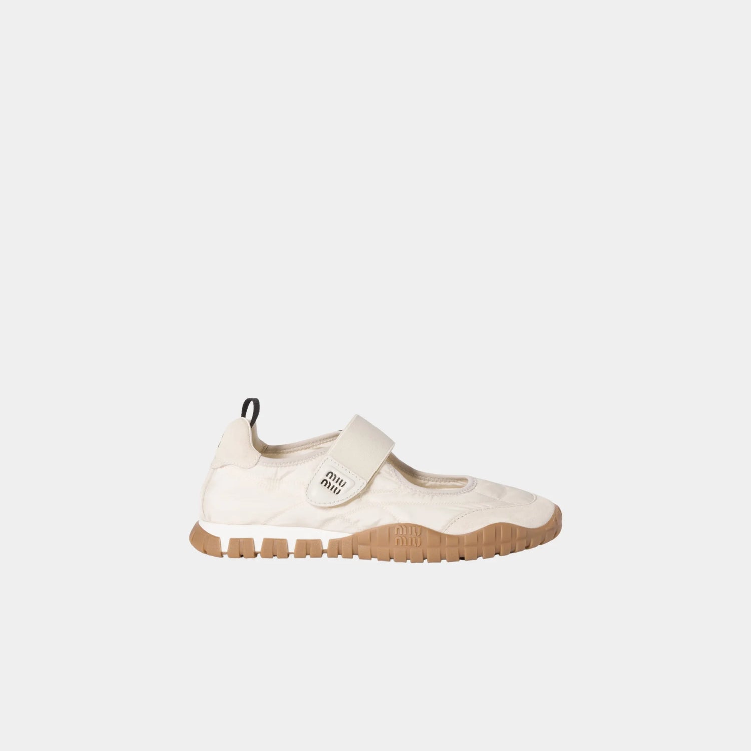 Miu Miu Tyre Technical Fabric And Suede Ballerinas, Ivory, Side