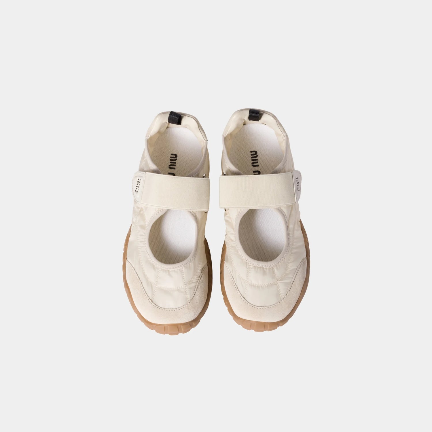 Miu Miu Tyre Technical Fabric And Suede Ballerinas, Ivory, Top