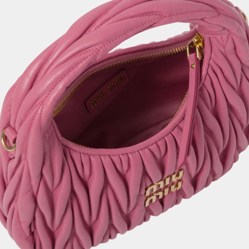 Miu Miu Wander Matelassé Nappa Leather Hobo Bag, BegoniaPink, InsideView