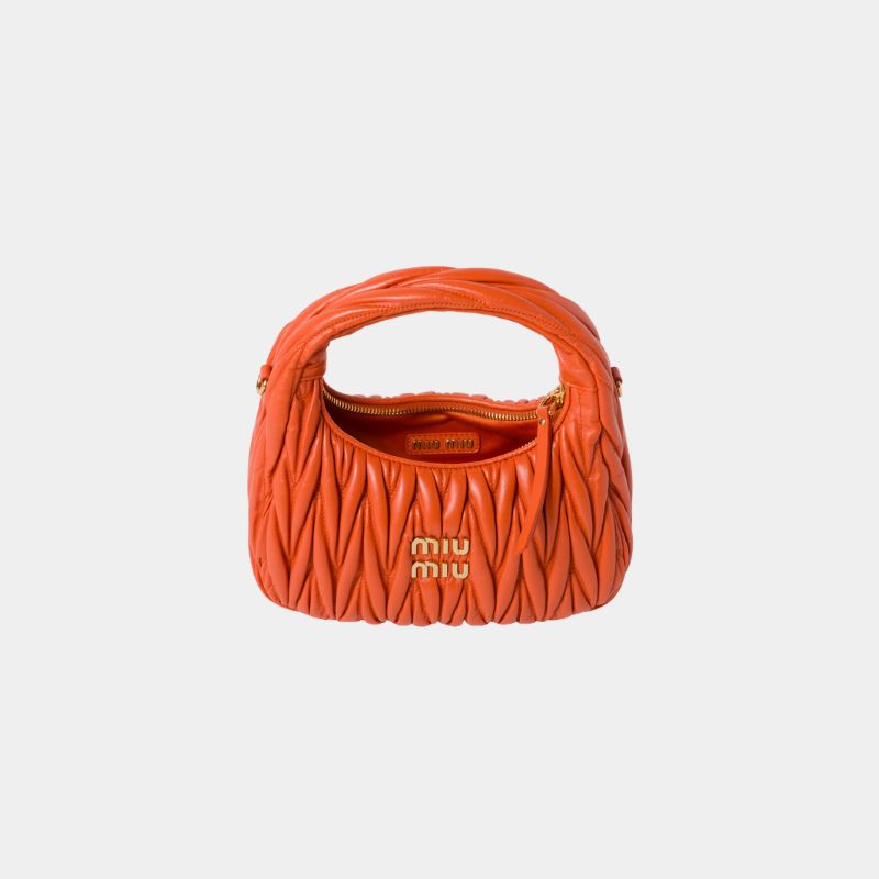 Miu Miu Wander Matelassé Nappa Leather Hobo Bag, Orange, InsideView