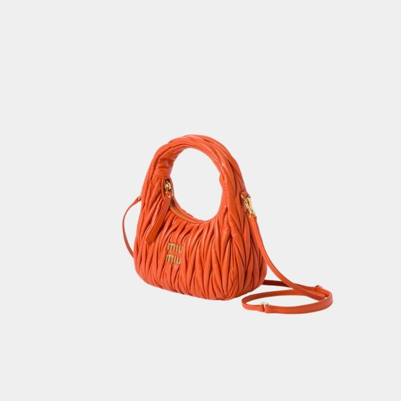 Miu Miu Wander Matelassé Nappa Leather Hobo Bag, Orange, SideView