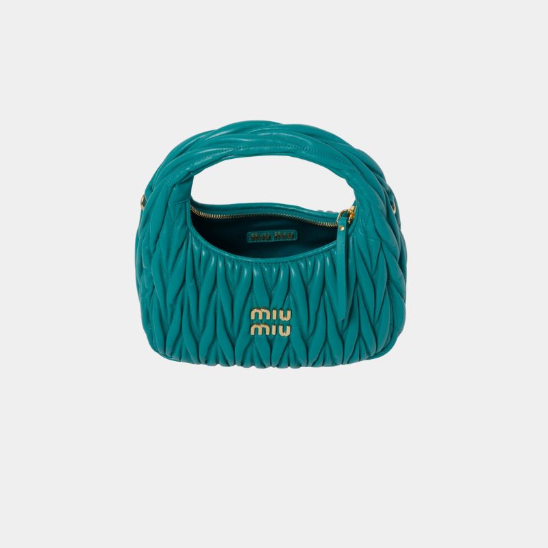 Miu Miu Wander Matelassé Nappa Leather Hobo Bag, PeacockBlue, InsideView