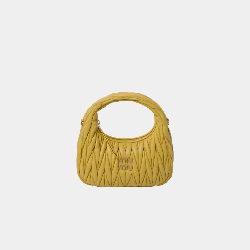 Miu Miu Wander Matelassé Nappa Leather Hobo Bag, Pineapple, FrontView