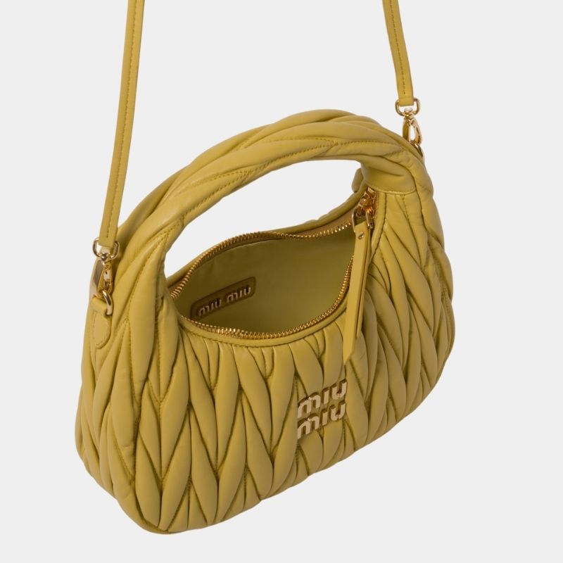 Miu Miu Wander Matelassé Nappa Leather Hobo Bag, Pineapple, InsideView