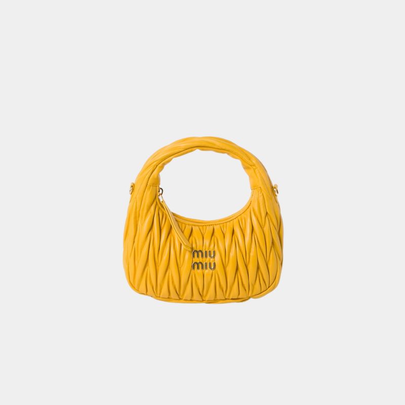 Miu Miu Wander Matelassé Nappa Leather Hobo Bag, SunnyYellow, FrontView