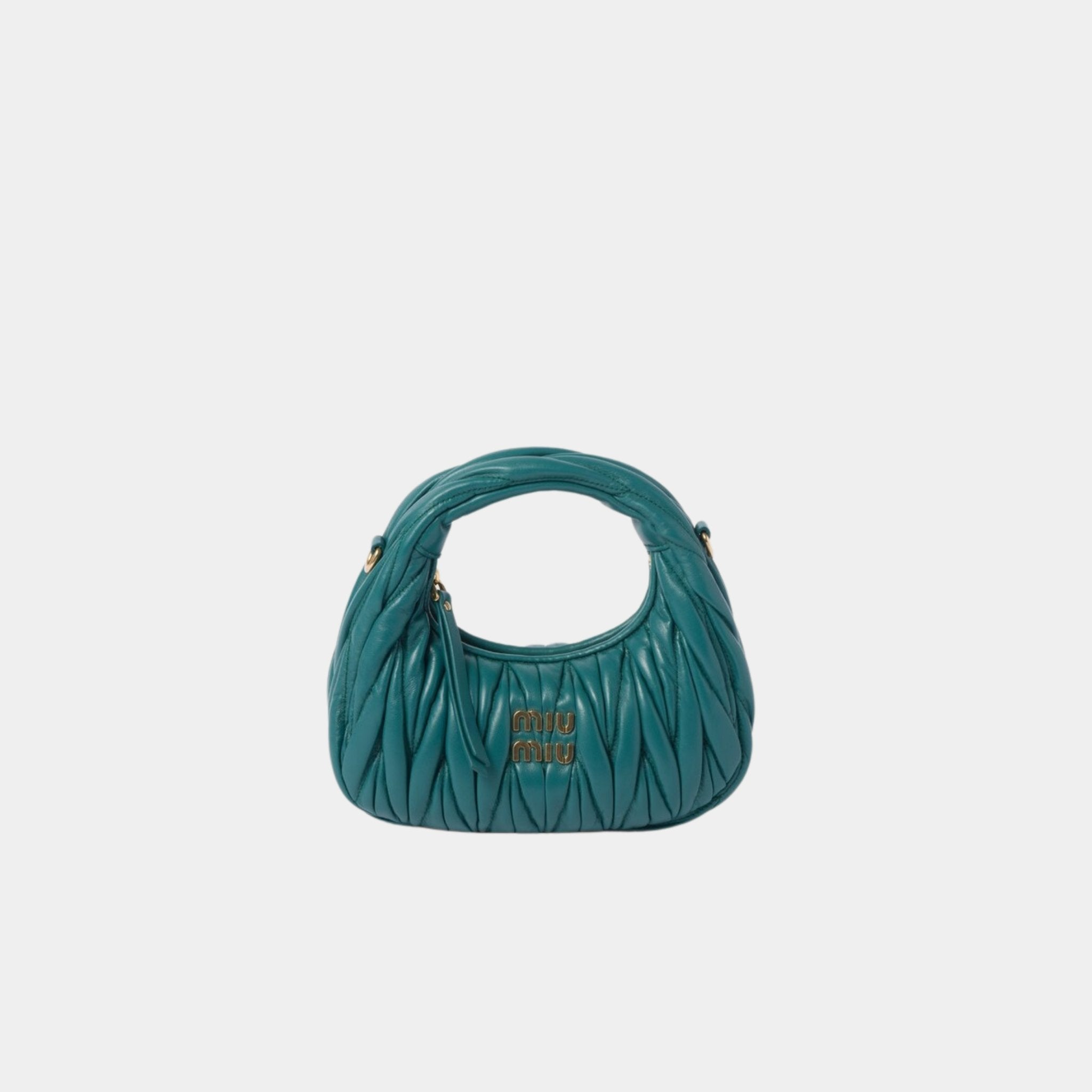 Miu Miu Wander Matelasse Nappa Leather Hobo Mini Bag, Lagoon Blue, Front