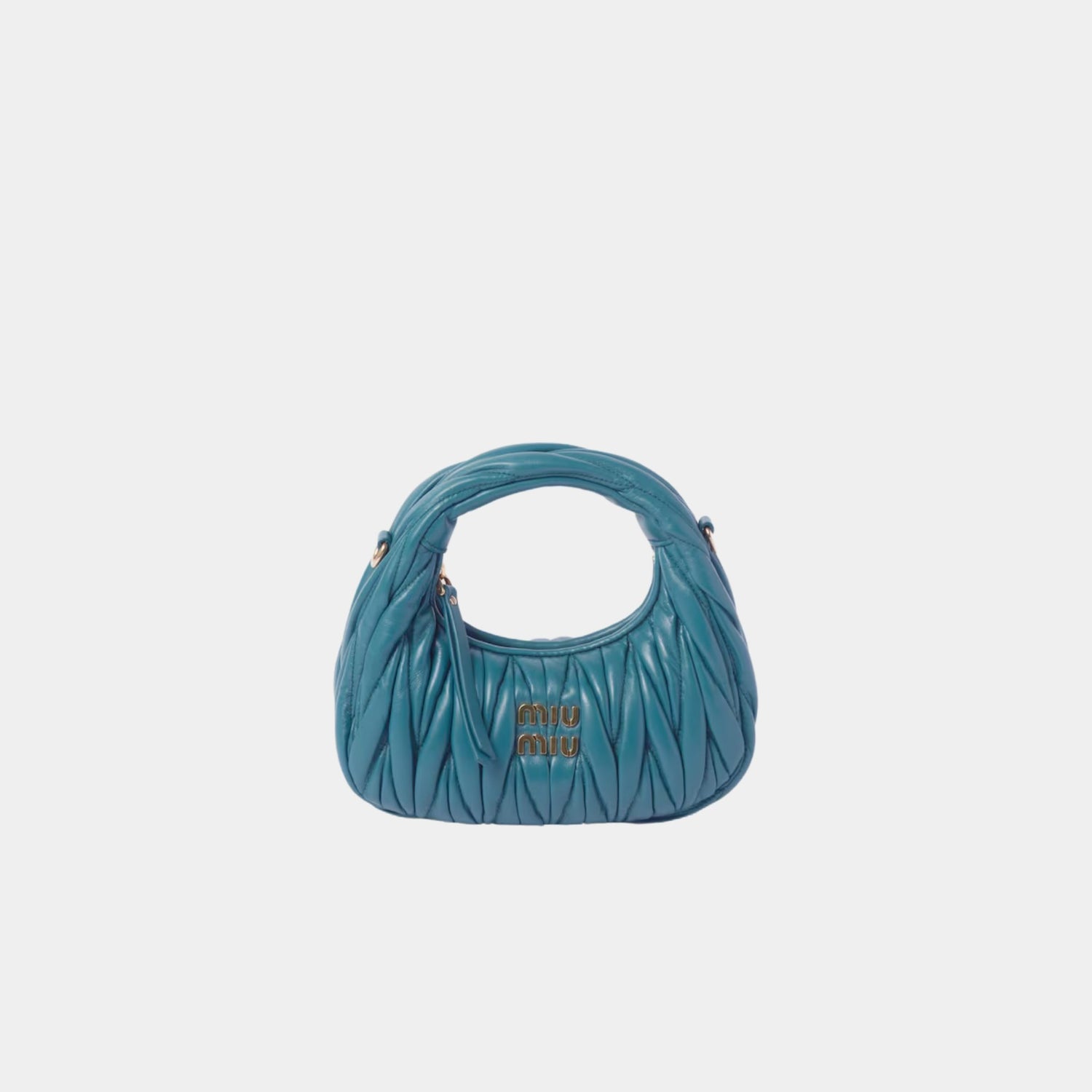 Miu Miu Wander Matelasse Nappa Leather Hobo Mini Bag, Marina Blue, Front