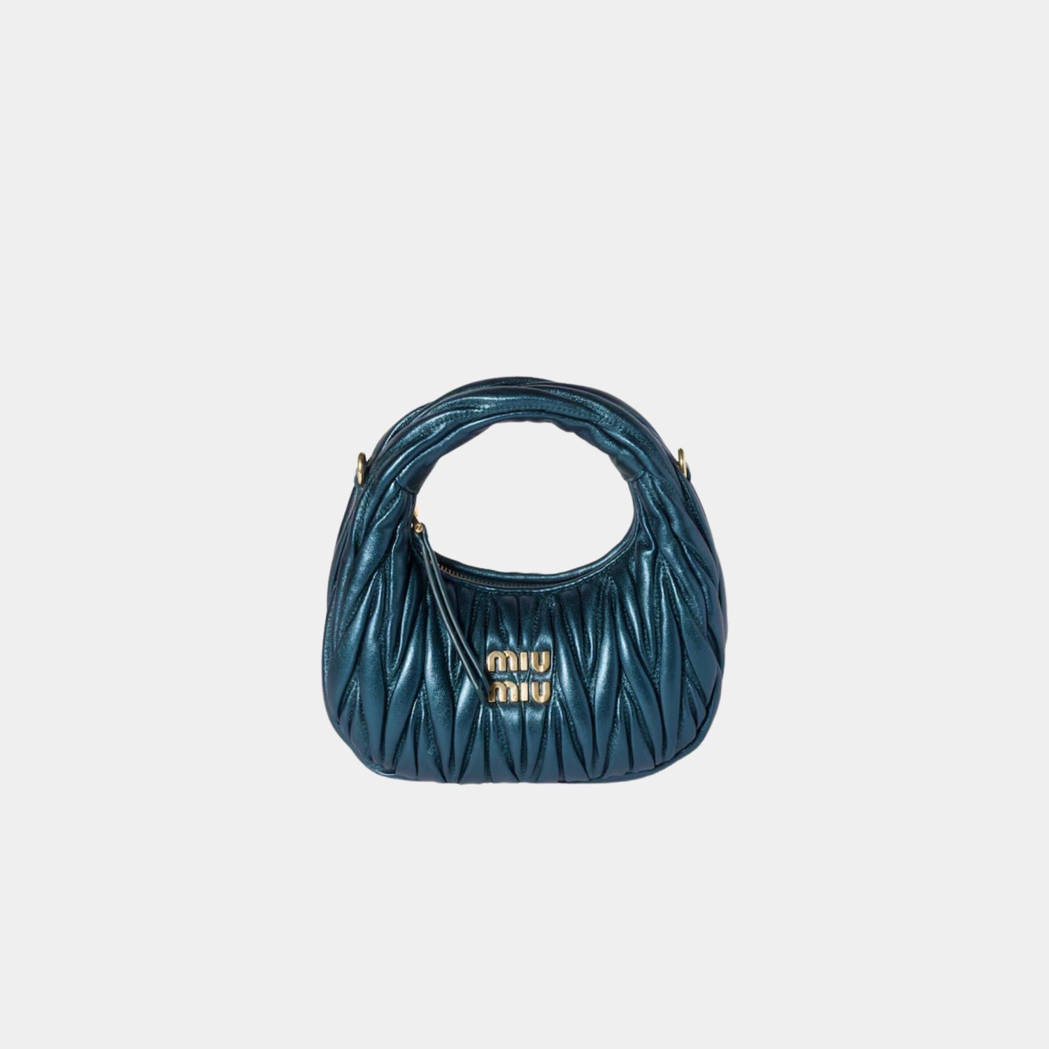 Miu Miu Wander Matelasse Nappa Leather Hobo Mini Bag, Ocean Blue, Mordore, Front