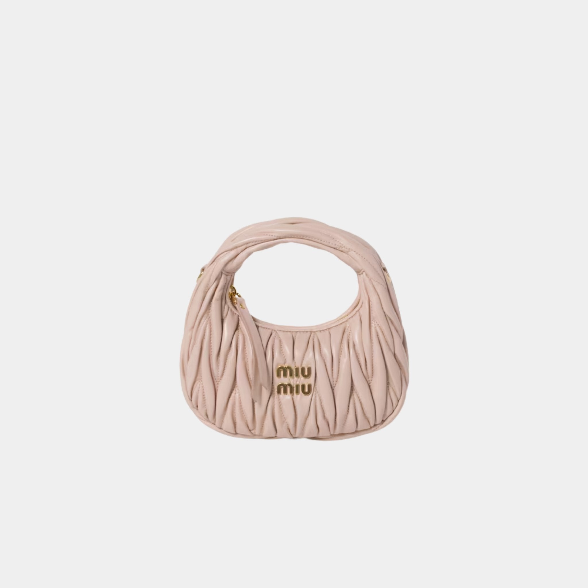 Miu Miu Wander Matelasse Nappa Leather Hobo Mini Bag, Powder Pink, Front