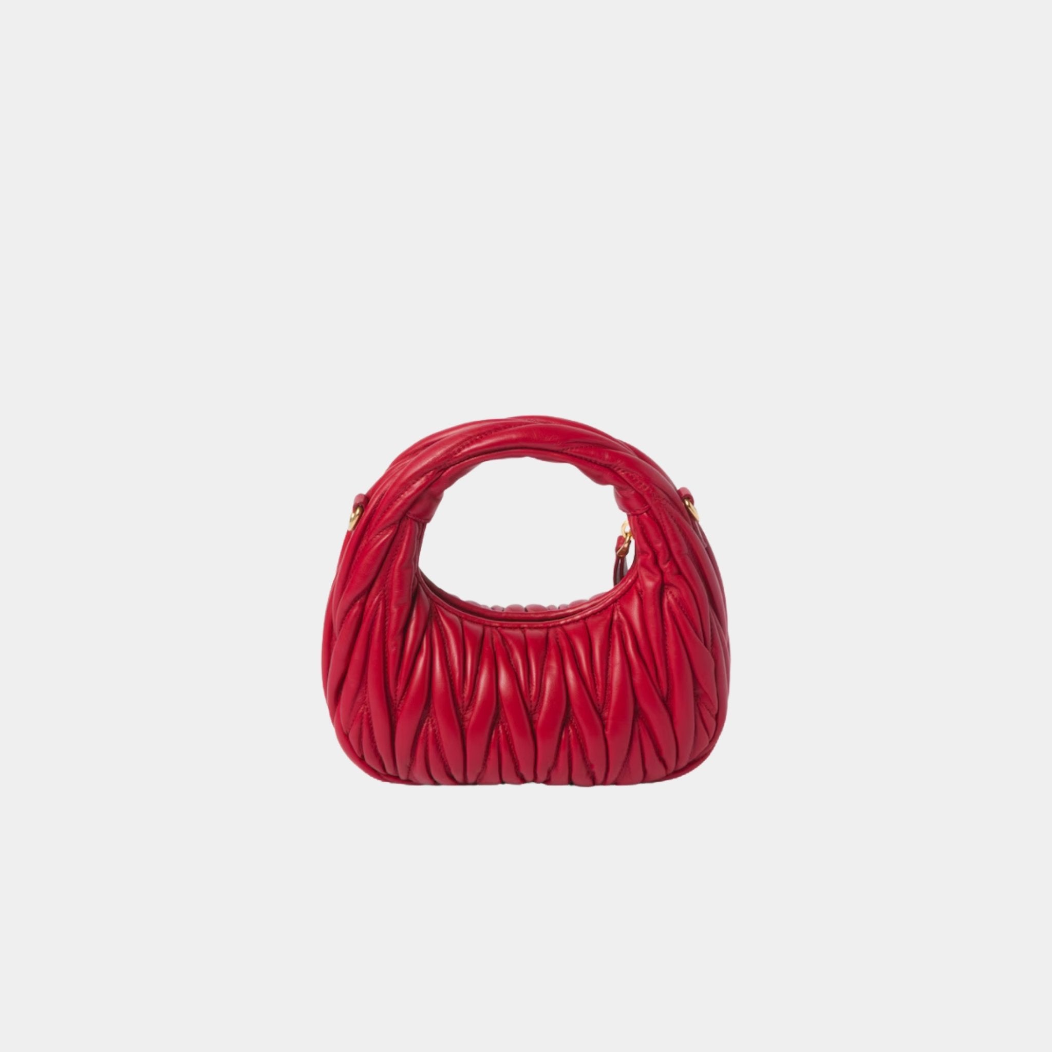 Miu Miu Wander Matelasse Nappa Leather Hobo Mini Bag, Red, Back